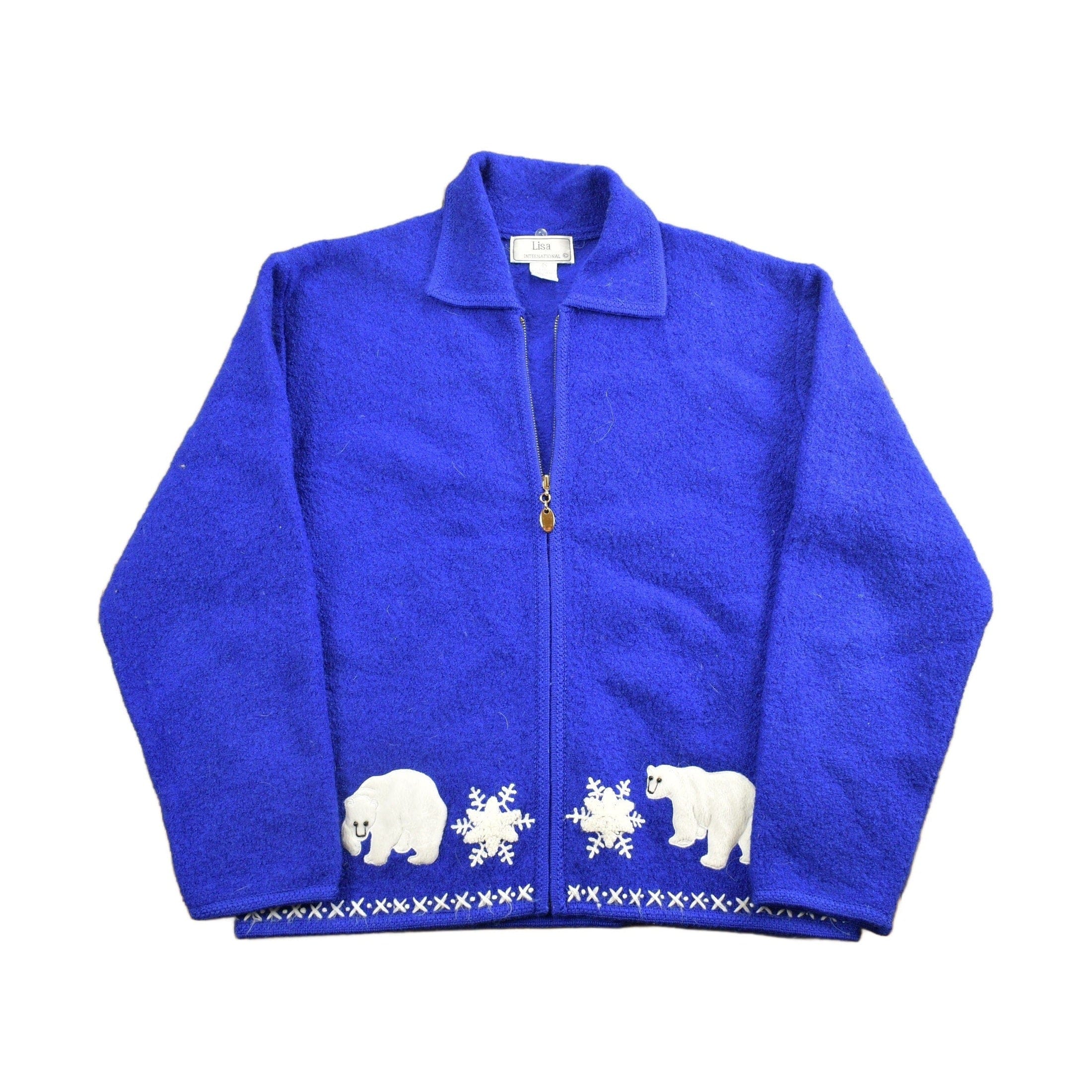Vintage 1990s Blue Polar Bear Fleece Sweater Women's M