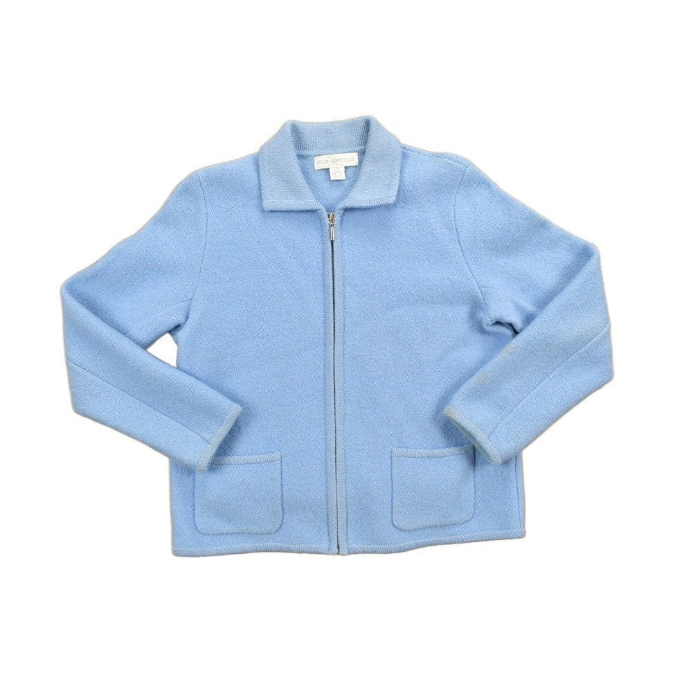 Vintage 1990s Blue Women's Zip Up Knit Light Sweater Jacket Women's Small