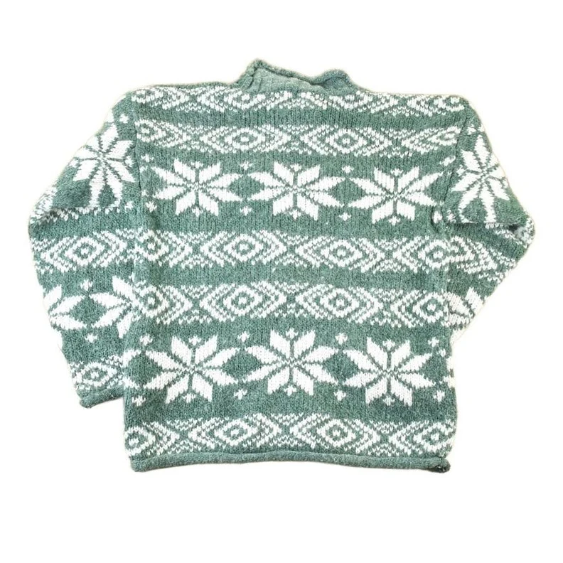 Vintage 1990s Blueberry Hill Chunky Knit Snowflake Pattern AOP Crewneck Sweater Women's M - Image 2