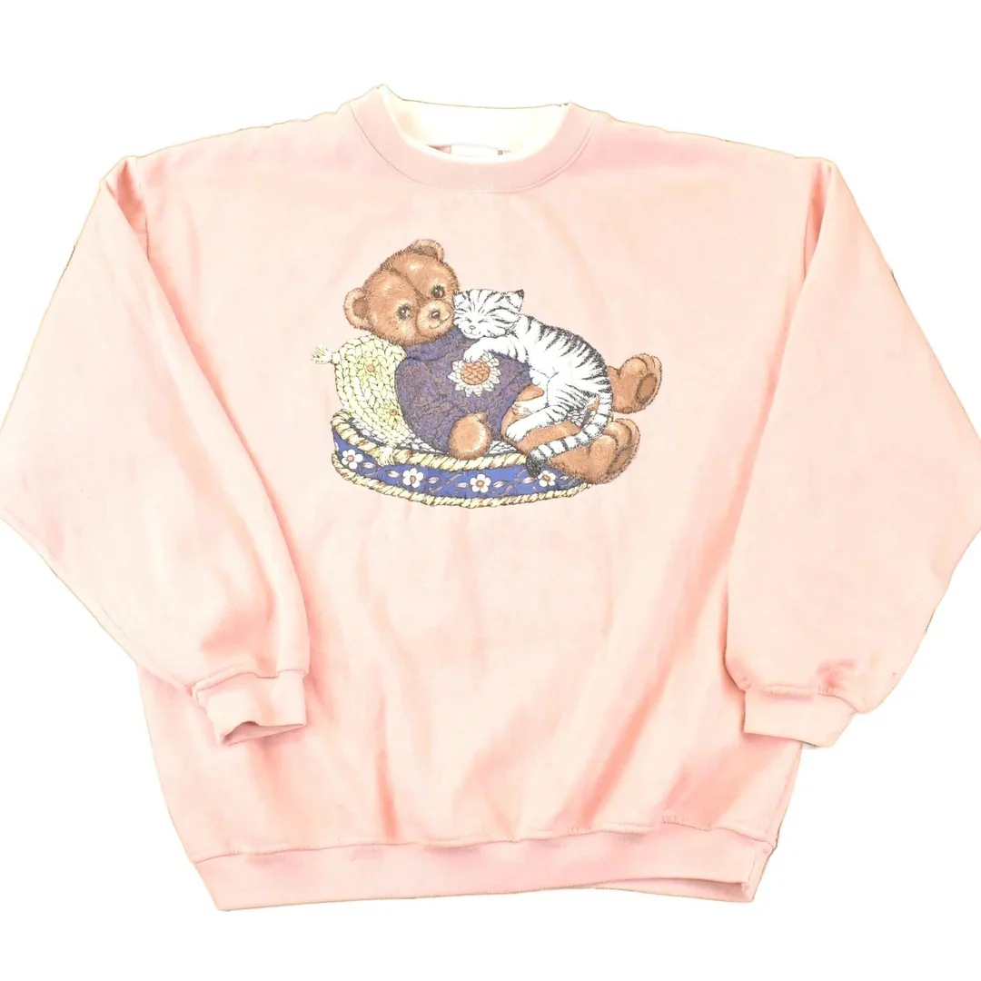 Vintage 1990s Bobbie Brooks Cute Teddy Bear Double Collar Crewneck Sweatshirt Women's XL