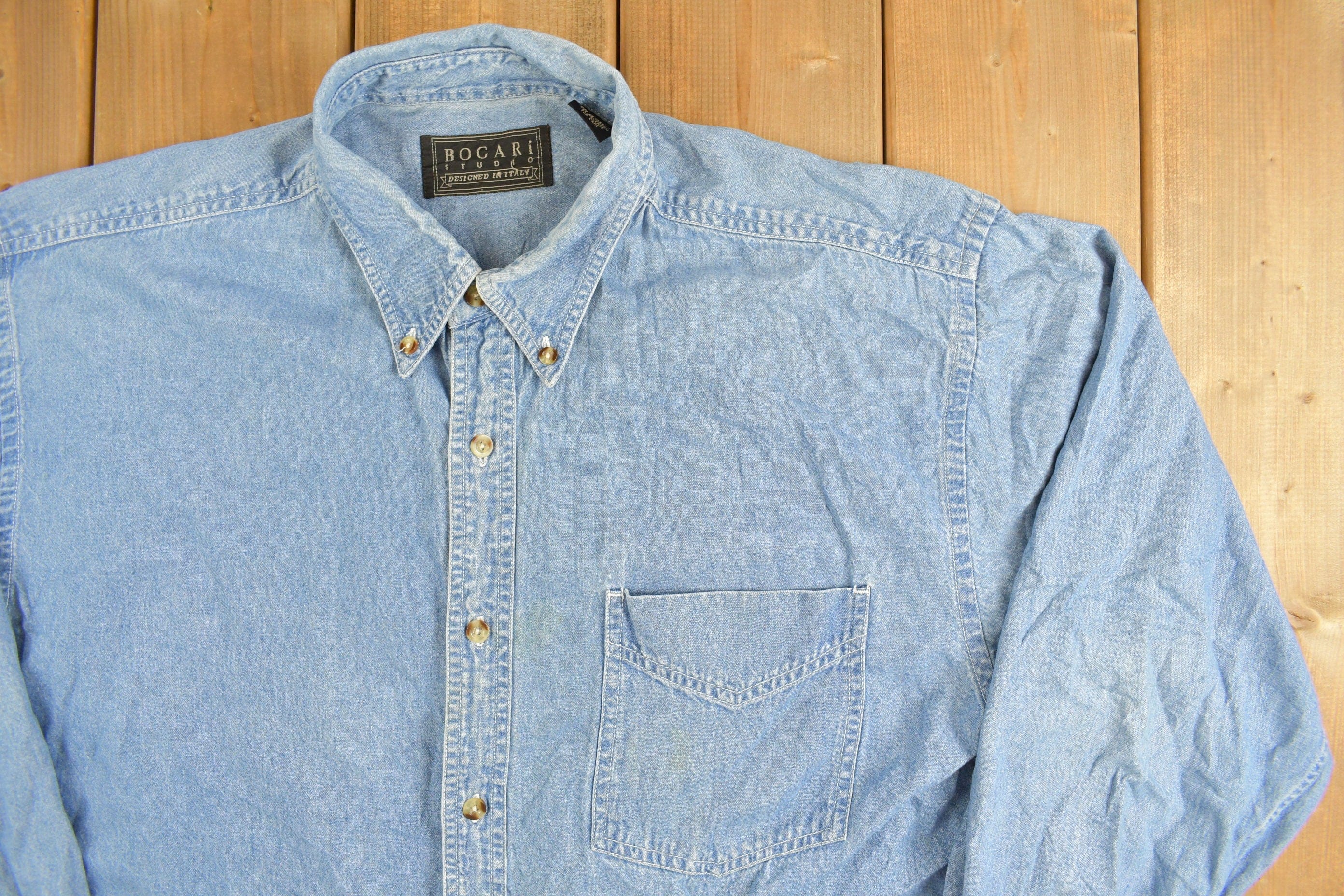Vintage 1990s Bogari Denim Button Up Shirt Men's Large - Image 3