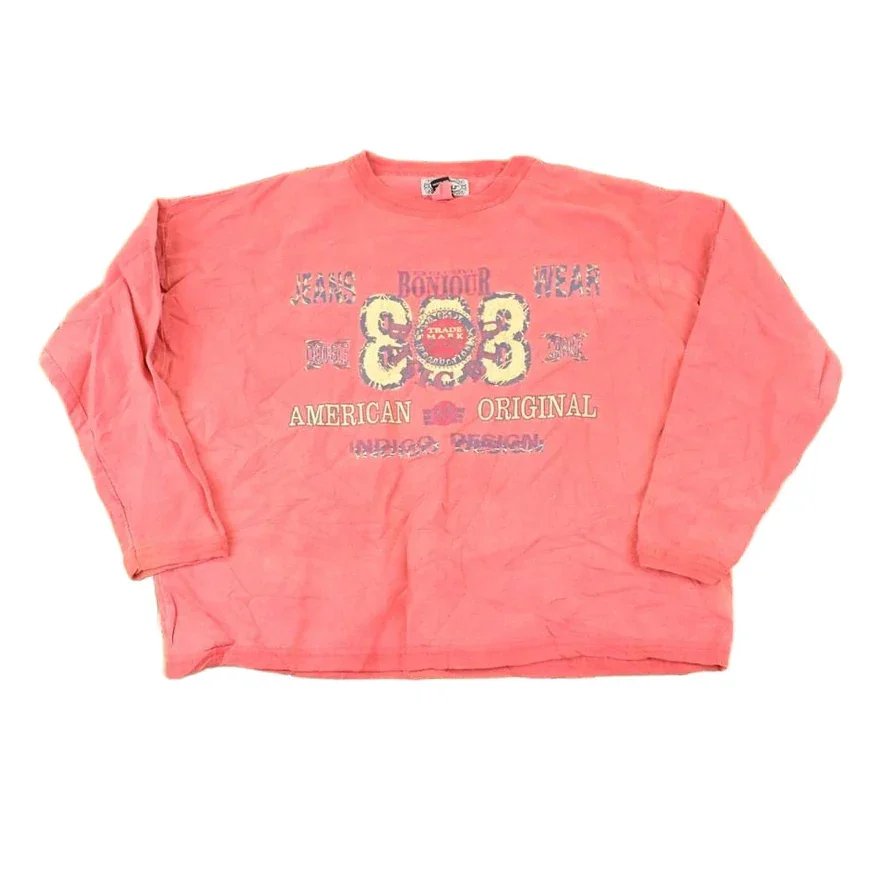 Vintage 1990s Bonjour Indigo Design Graphic Print Crewneck Sweatshirt Womens Cropped XL