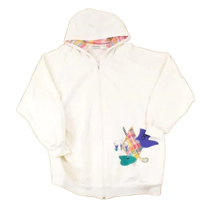 Vintage 1990s Bonnie Blain Plaid Golf Embroidered Hoodie Shirt Womens XL