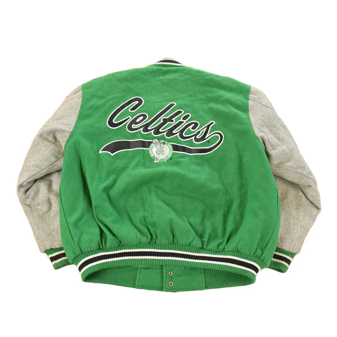 Vintage 1990s Boston Celtics NBA Basketball Embroidered Wool Varsity Jacket Men's Large - Image 2
