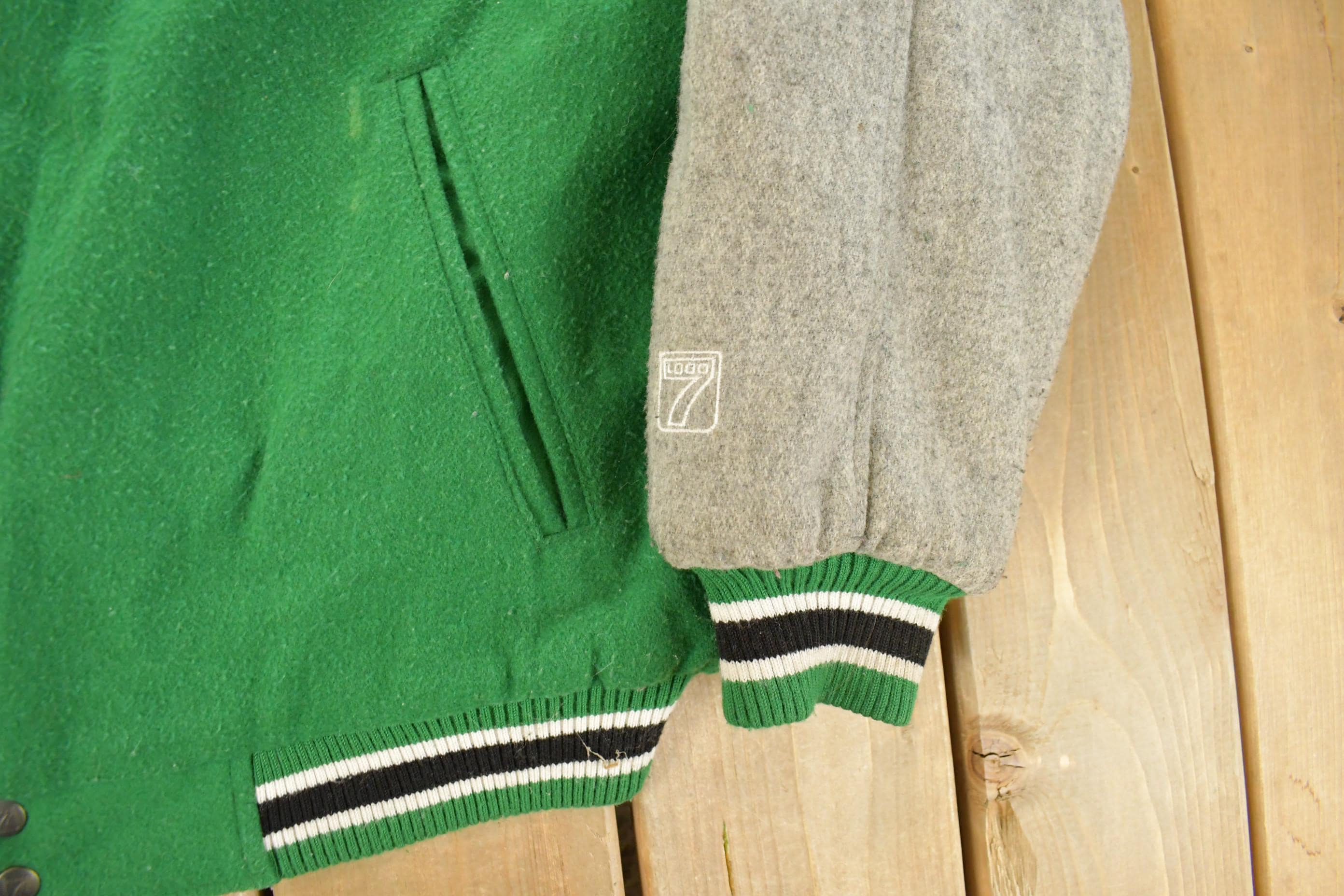 Vintage 1990s Boston Celtics NBA Basketball Embroidered Wool Varsity Jacket Men's Large - Image 3