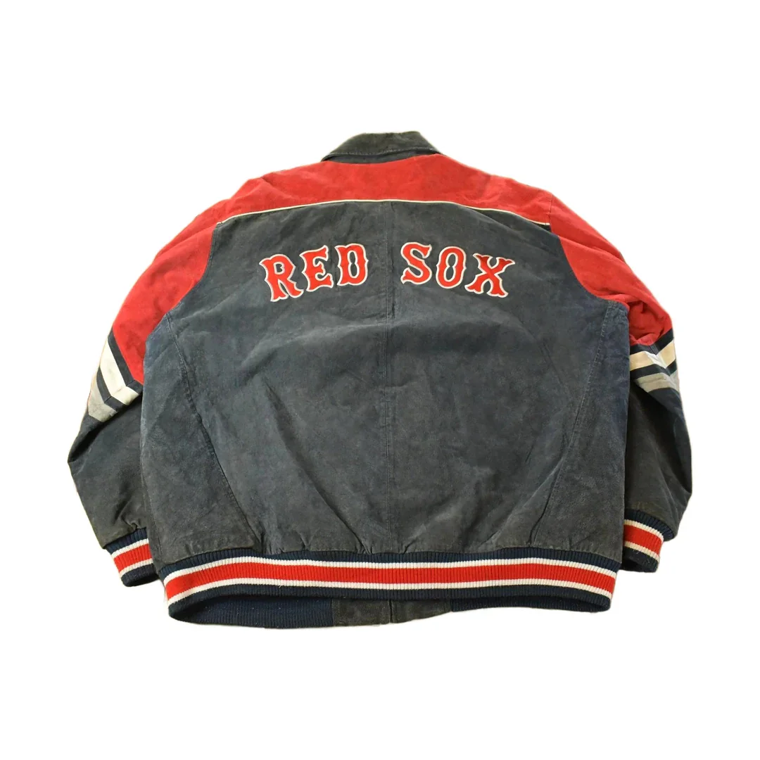 Vintage 1990s Boston Red Sox MLB Leather Suede Jacket Men's 2XL - Image 2