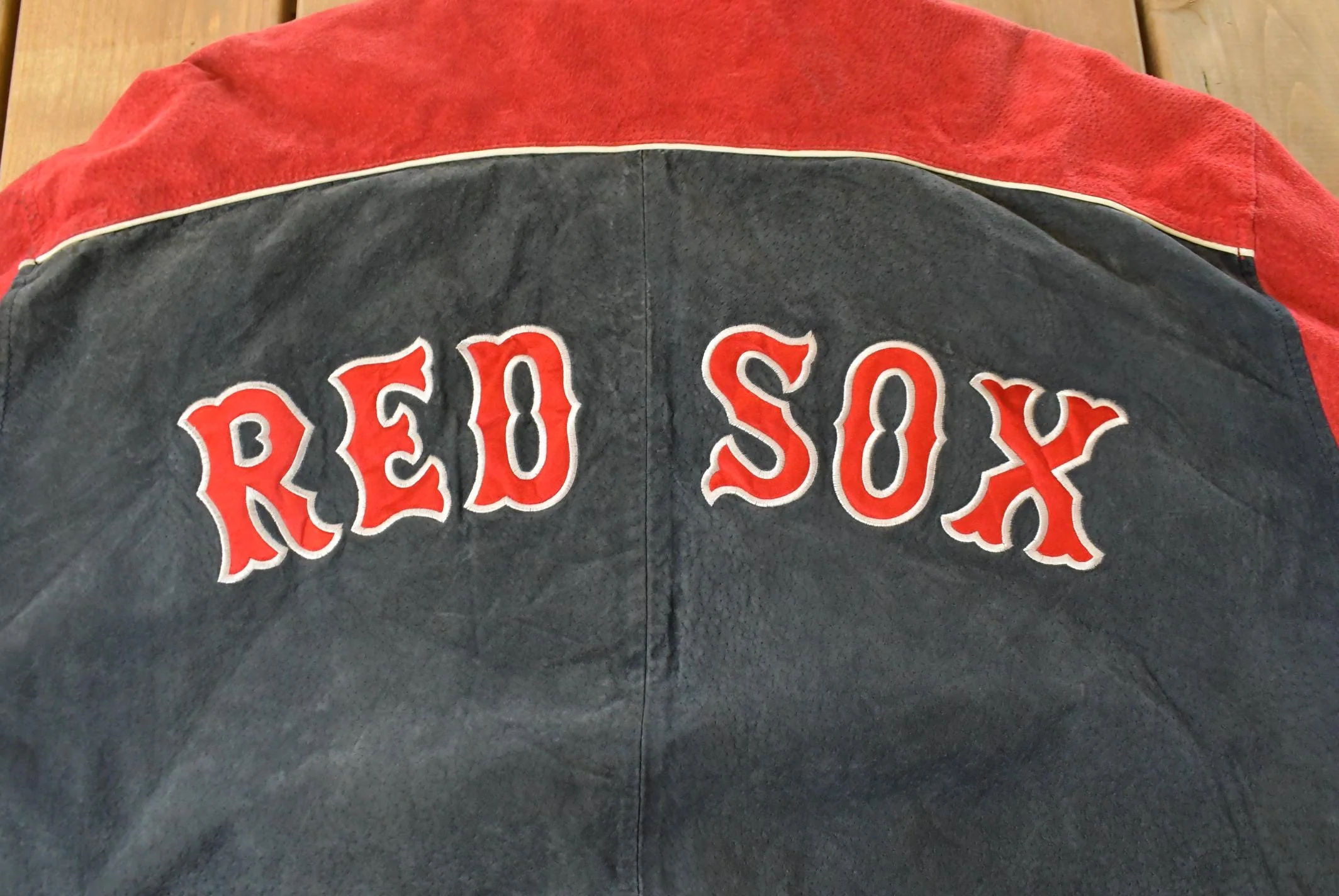 Vintage 1990s Boston Red Sox MLB Leather Suede Jacket Men's 2XL - Image 8