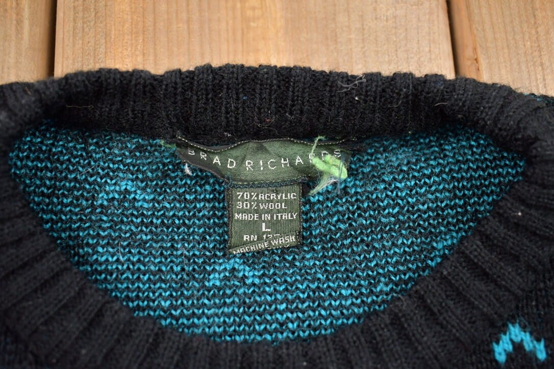 Vintage 1990s Brad Richards Wool Knitted Crewneck Sweater Men's Small - Image 3