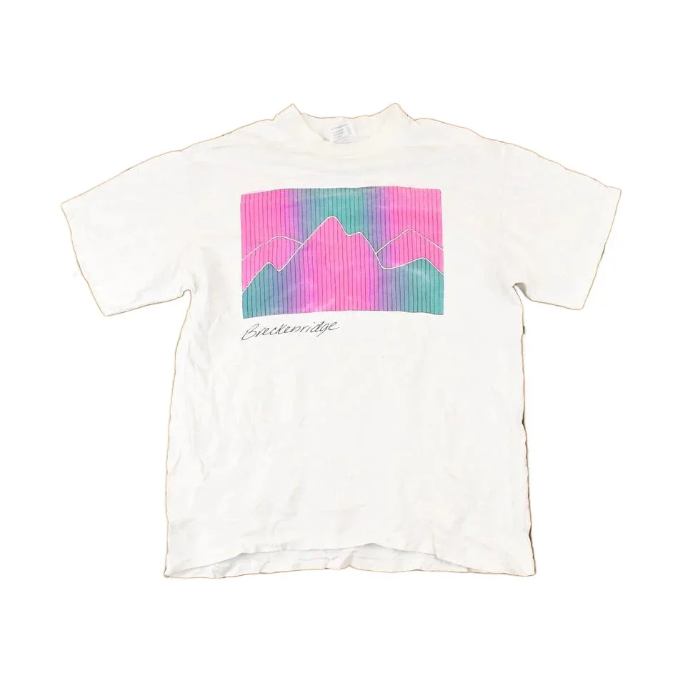 Vintage 1990s Breckenridge Souvenir Neon Mountains Travel T-Shirt Men's M