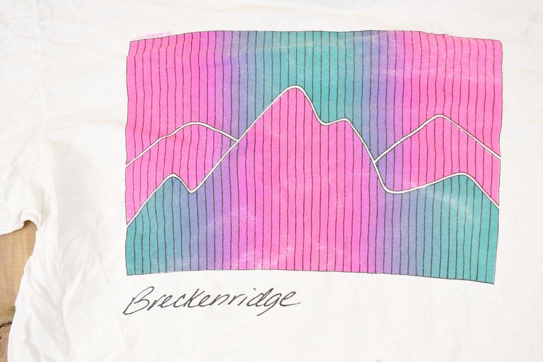 Vintage 1990s Breckenridge Souvenir Neon Mountains Travel T-Shirt Men's M - Image 3
