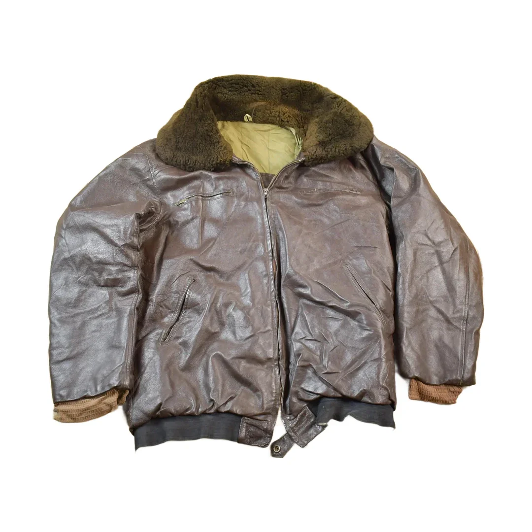 Vintage 1990s Brown Leather Bomber Shearling Collar Jacket Made In USA