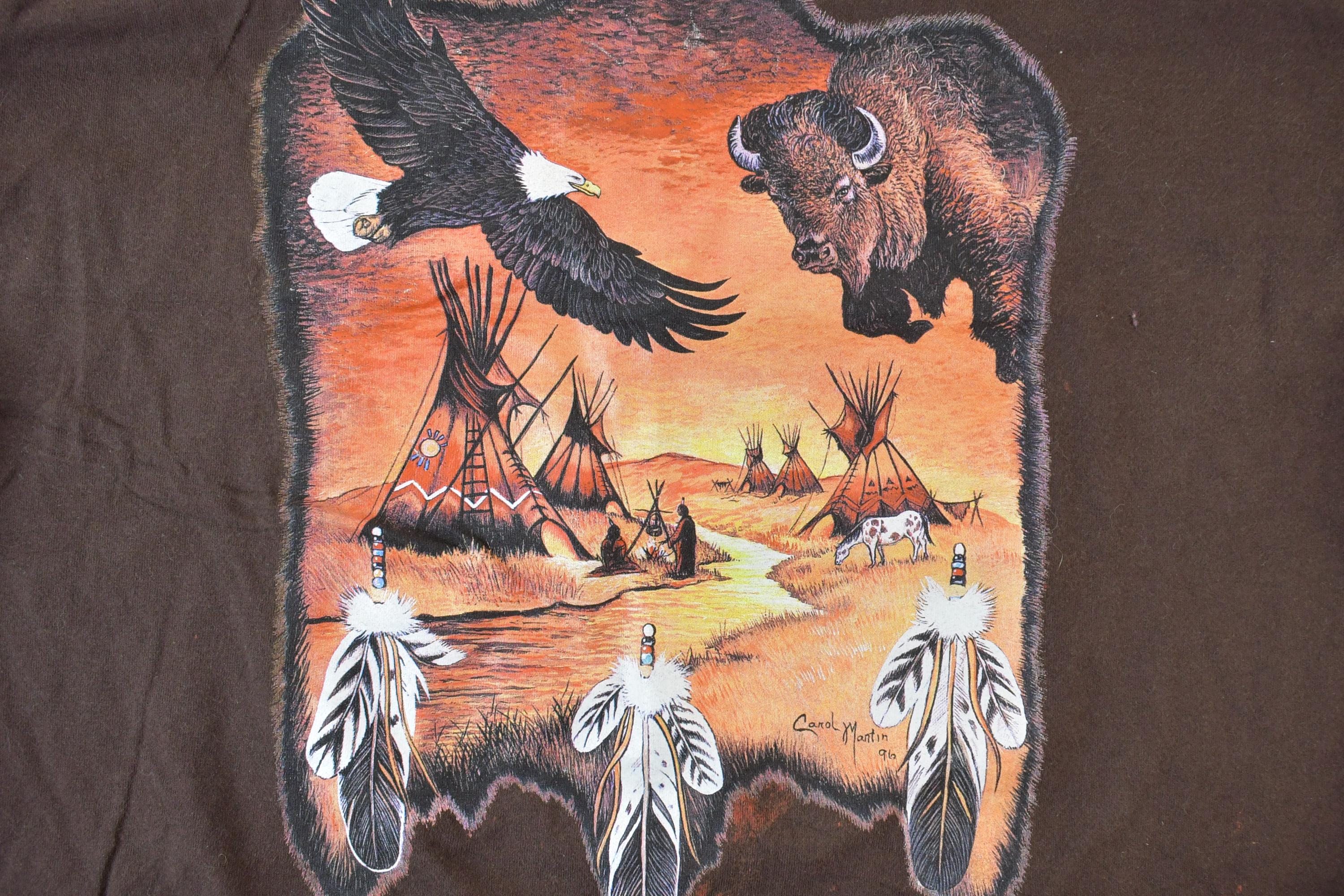 Vintage 1990s Buffalo Ranch Aztec Graphic T-Shirt Men's XL - Image 3