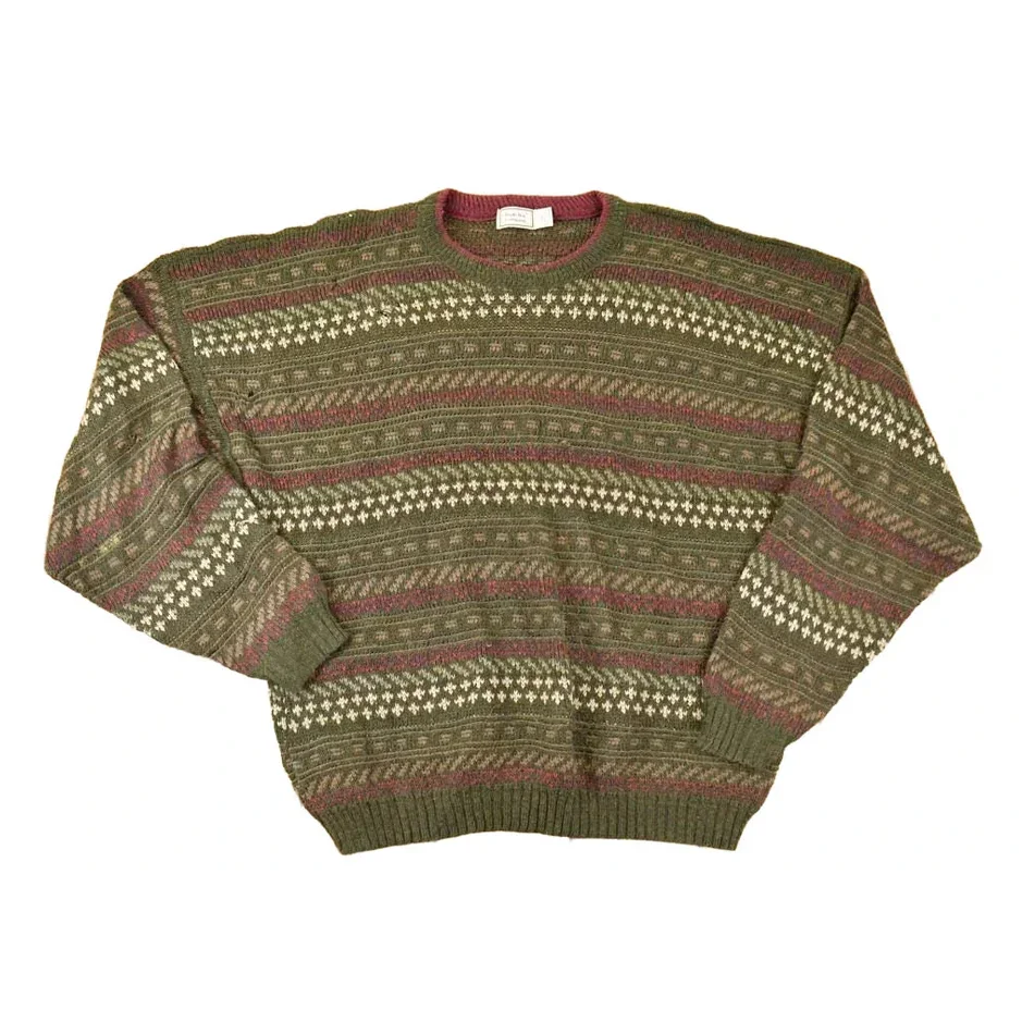 Vintage 1990s Bugle Boy Abstract Striped Knit Crewneck Sweater Men's XL