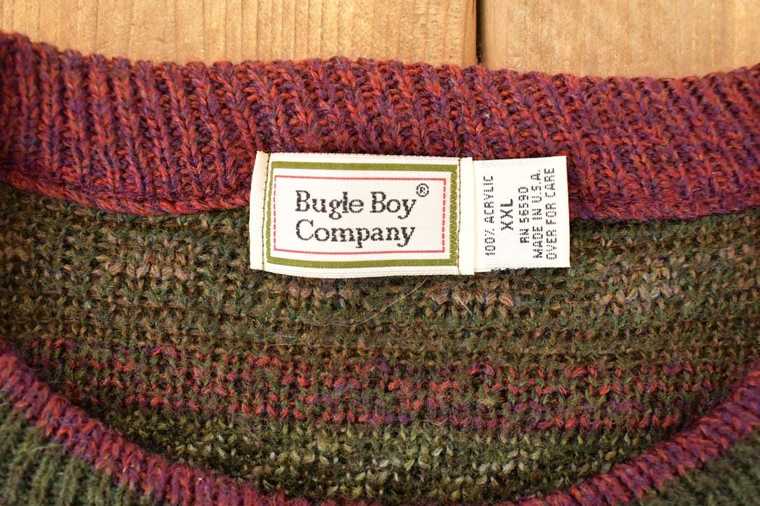 Vintage 1990s Bugle Boy Abstract Striped Knit Crewneck Sweater Men's XL - Image 4