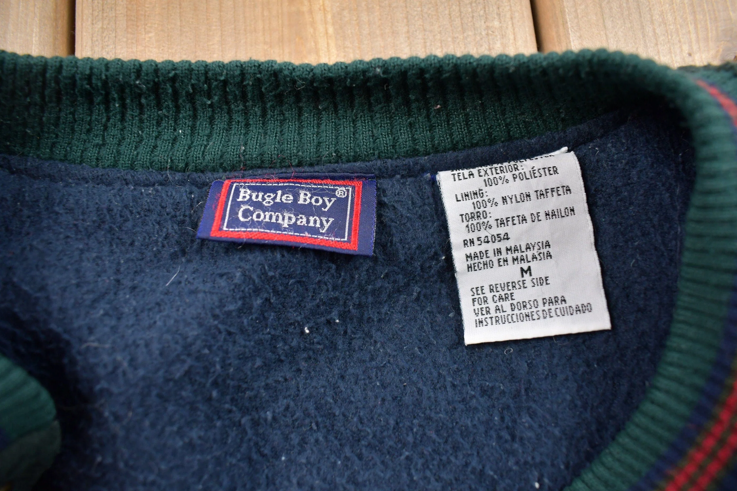 Vintage 1990s Bugle Boy Fleece Varsity Sweater Men's XL - Image 3