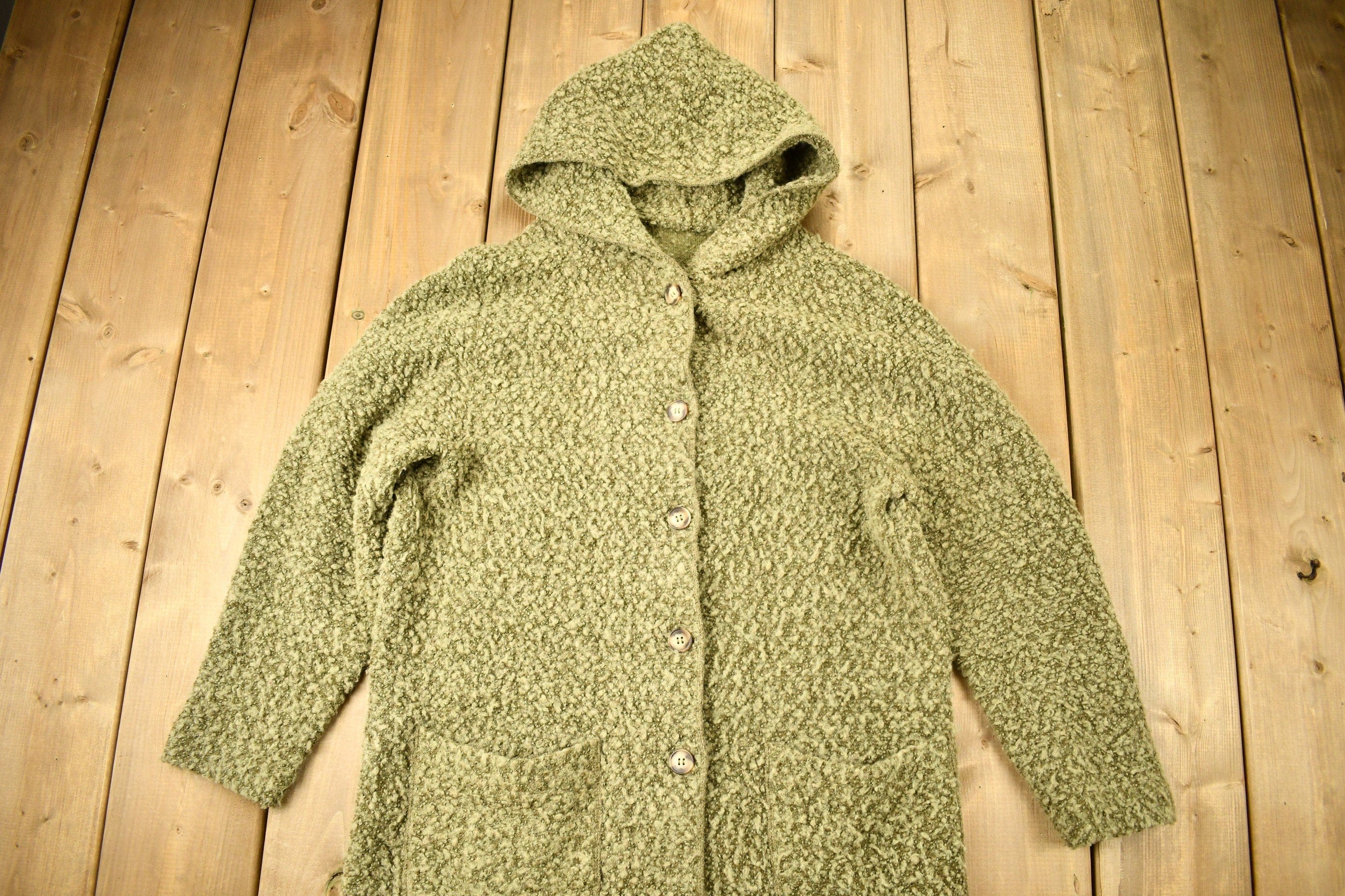 Vintage 1990s Button Up Fleece Hoodie Men's Medium - Image 3