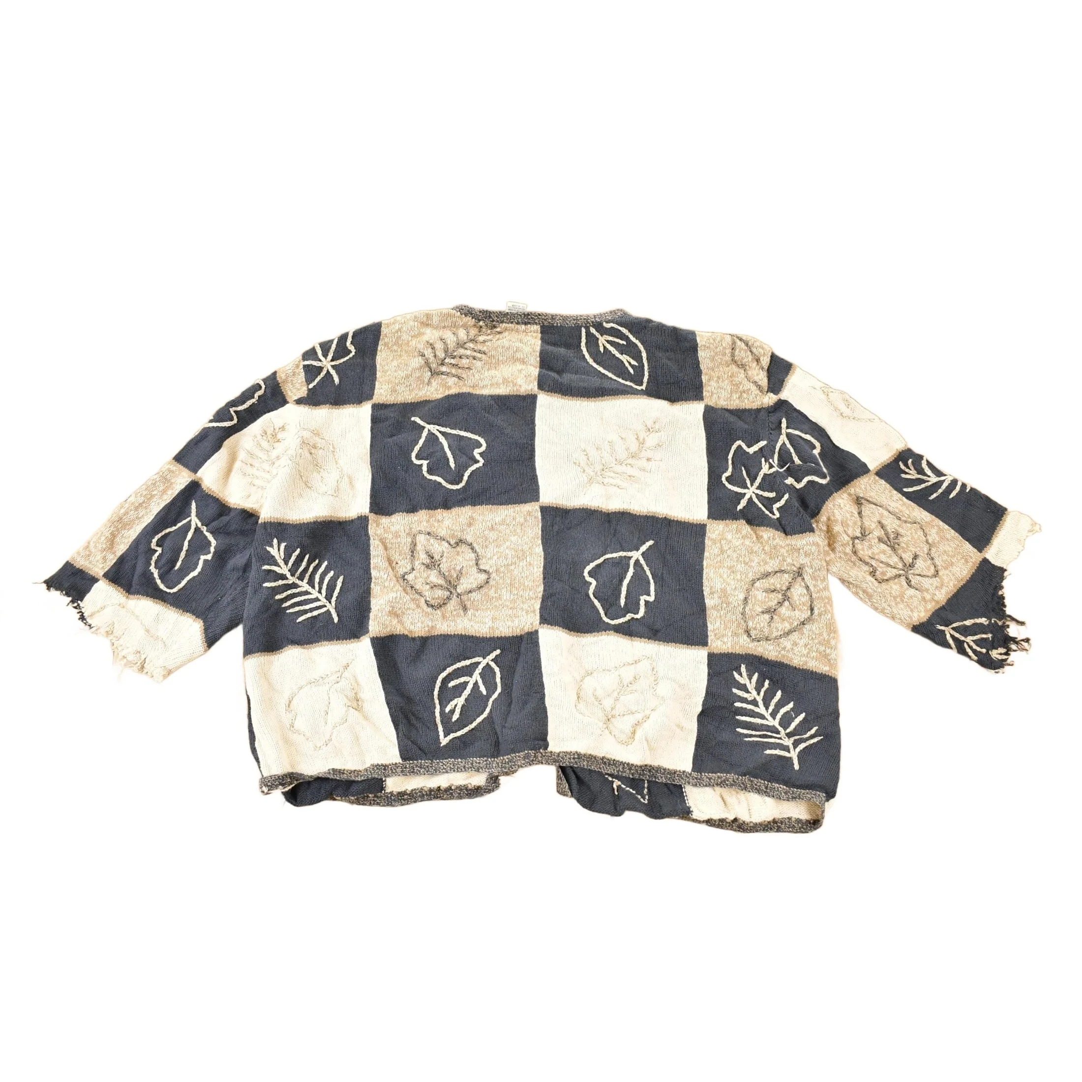Vintage 1990s C.J Banks Hand Embroidered Leafy Abstract Knit Cardigan Sweater Women's 3X Boxy - Image 2