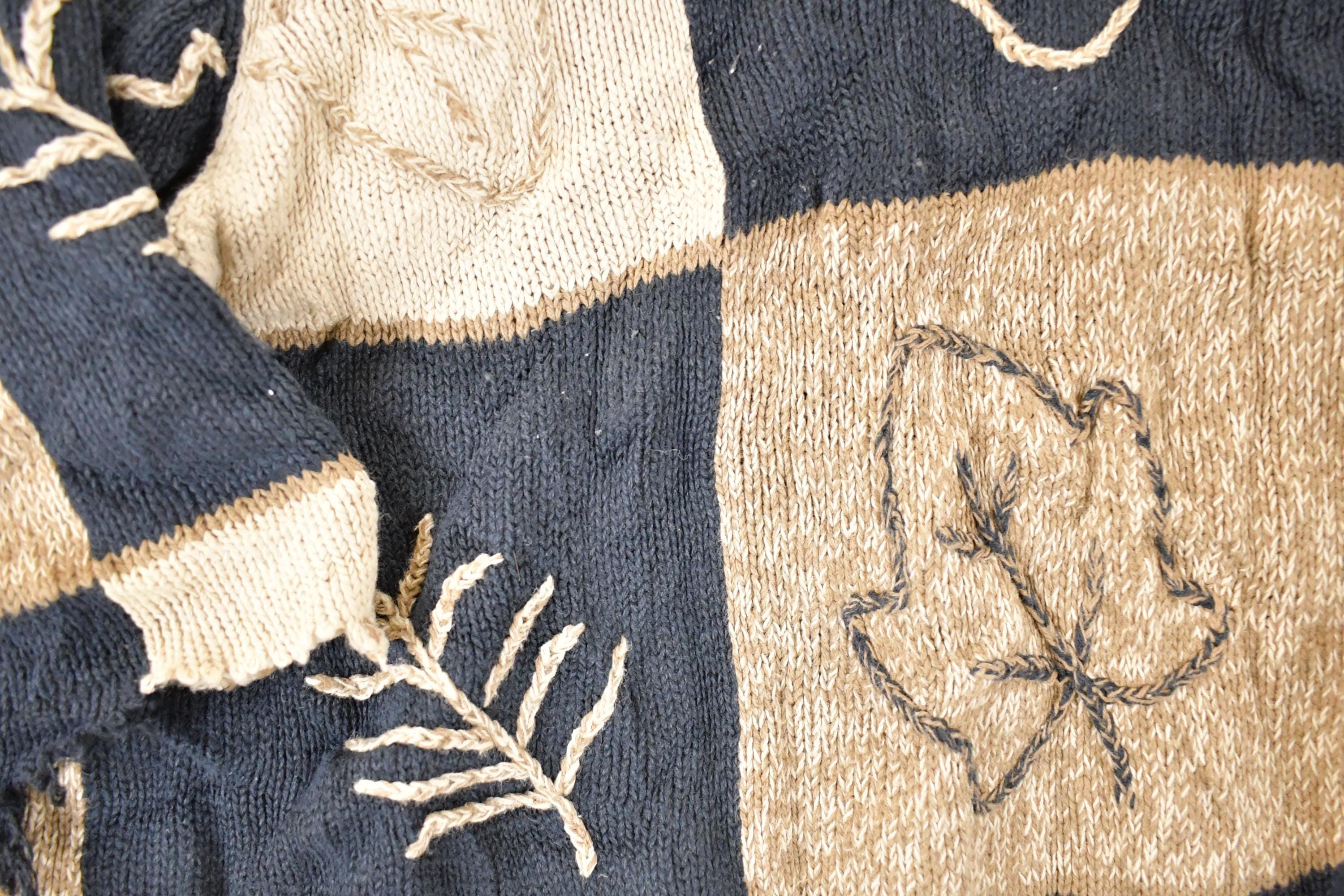 Vintage 1990s C.J Banks Hand Embroidered Leafy Abstract Knit Cardigan Sweater Women's 3X Boxy - Image 3