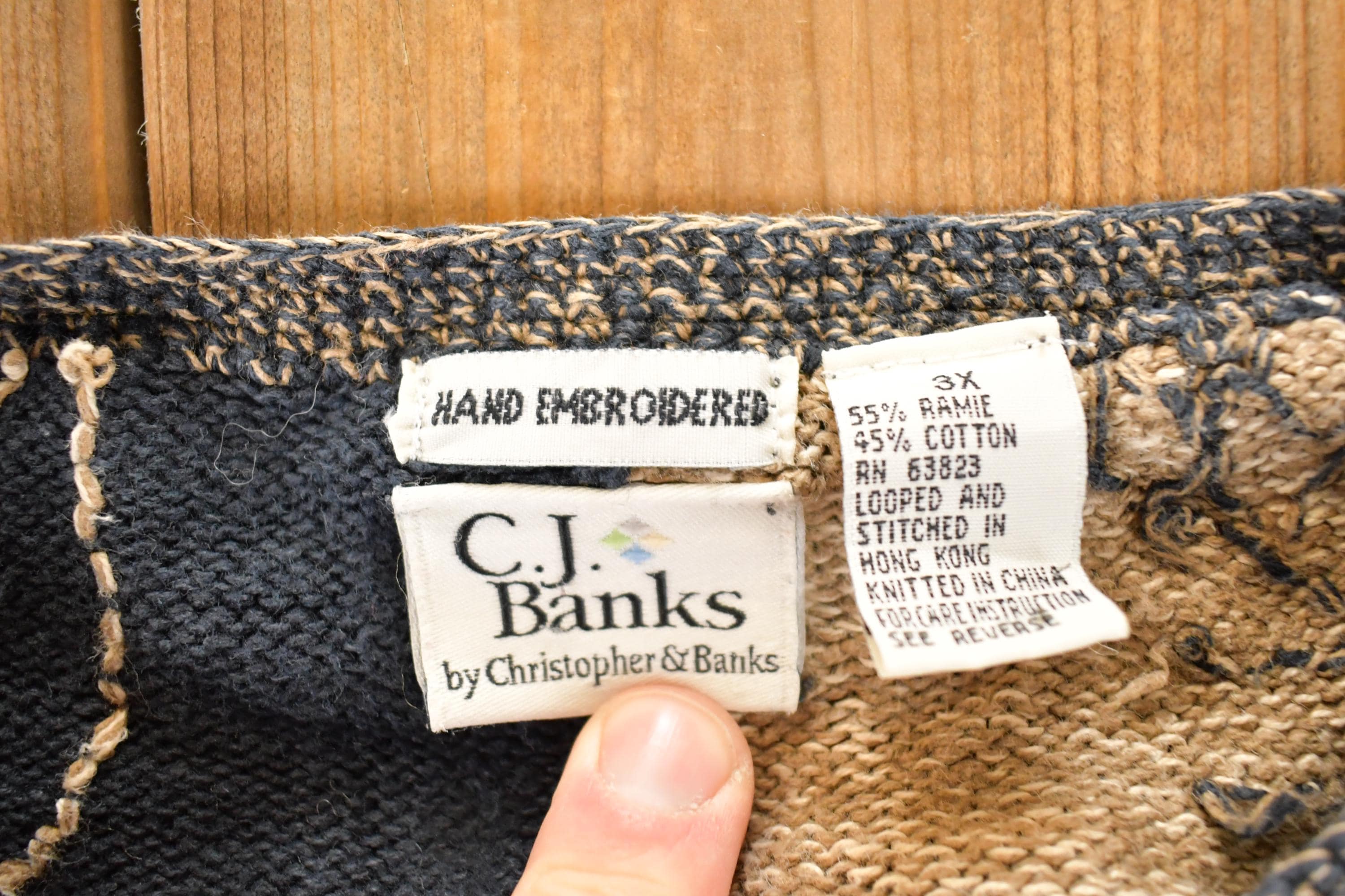 Vintage 1990s C.J Banks Hand Embroidered Leafy Abstract Knit Cardigan Sweater Women's 3X Boxy - Image 4