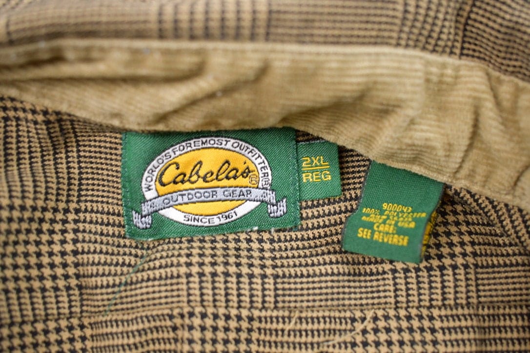 Vintage 1990s Cabela's Houndstooth Patterned Button Up Shirt Men's 2XL - Image 3