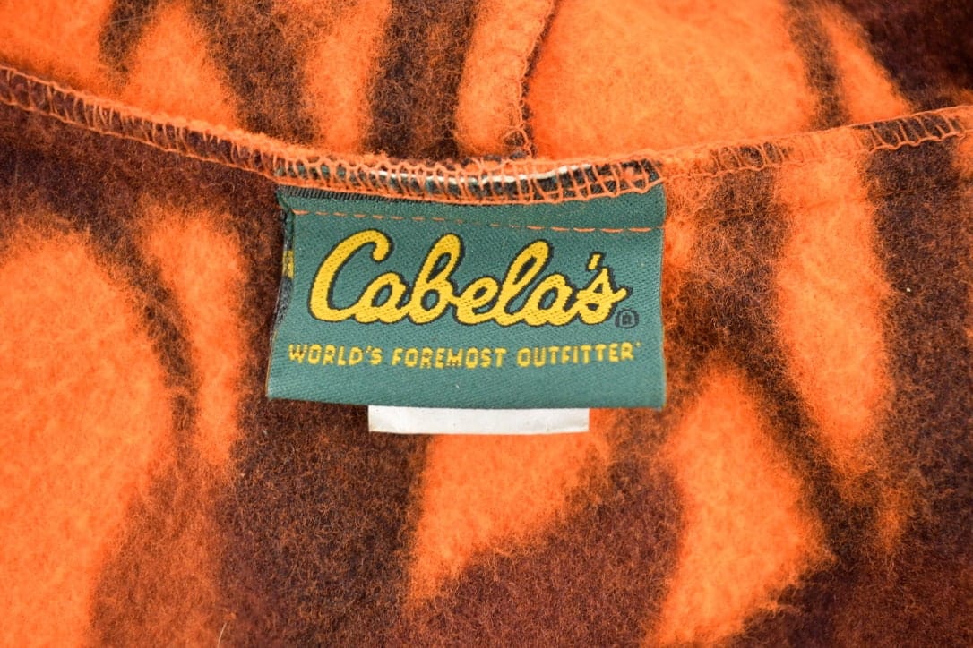 Vintage 1990s Cabela's Orange Camo Fleece Zip Up Hoodie Men's Large - Image 3