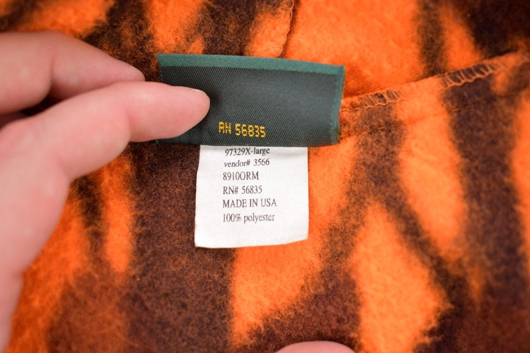 Vintage 1990s Cabela's Orange Camo Fleece Zip Up Hoodie Men's Large - Image 4