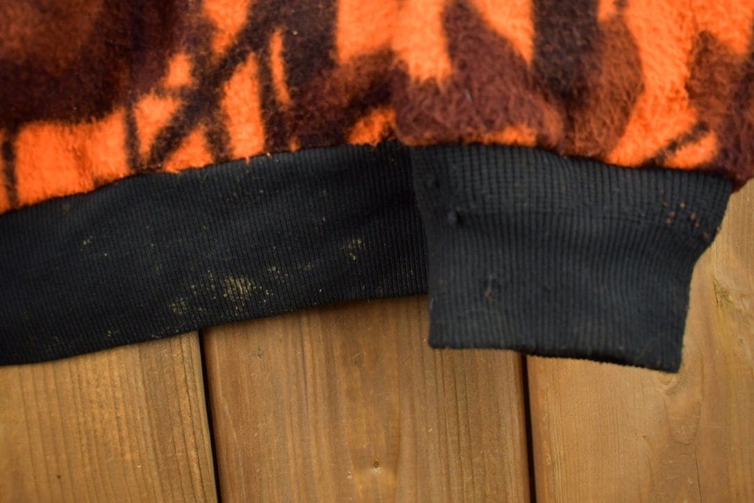 Vintage 1990s Cabela's Orange Camo Fleece Zip Up Hoodie Men's Large - Image 6