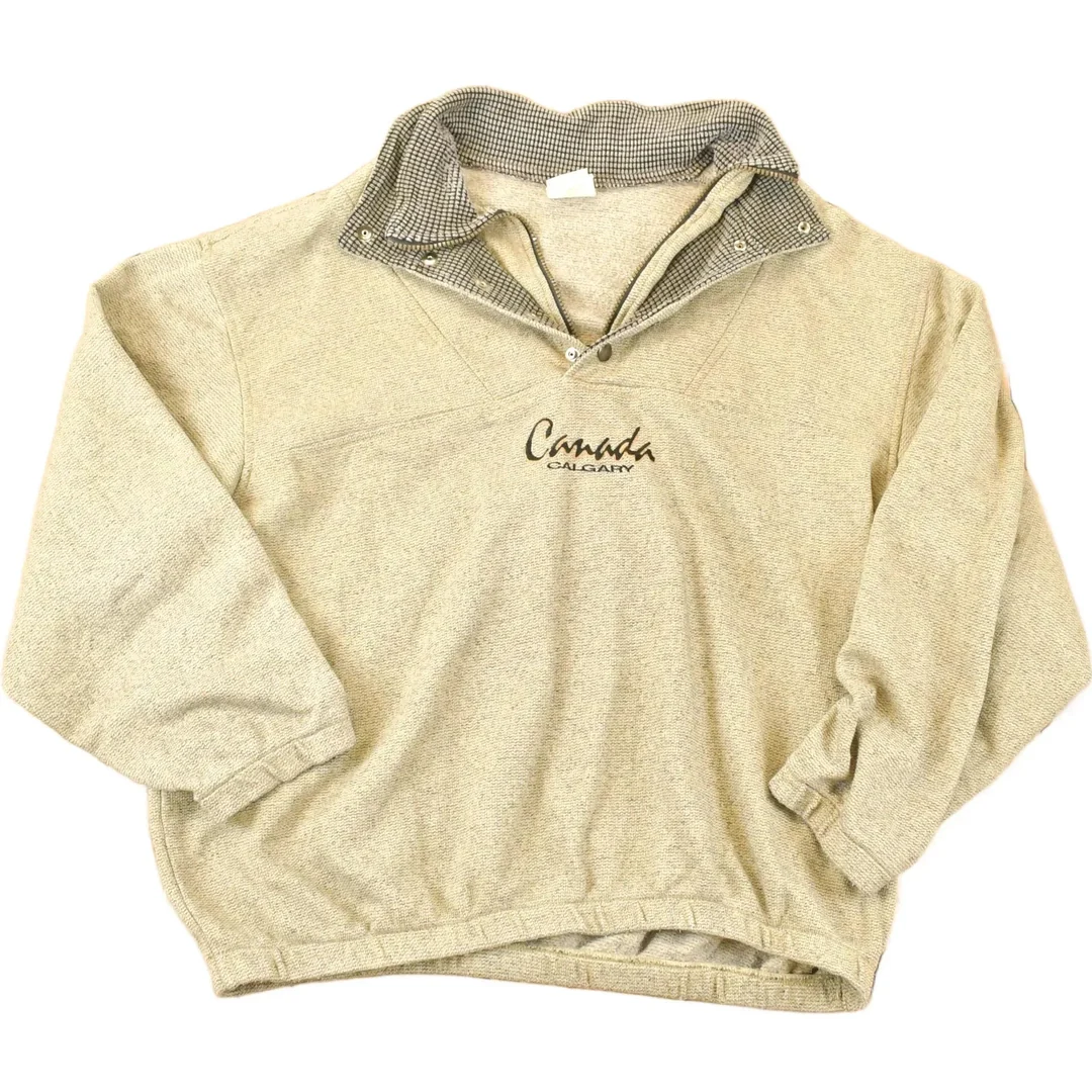 Vintage 1990s Calgary Canada Quarter Button Knit Sweater Men's L