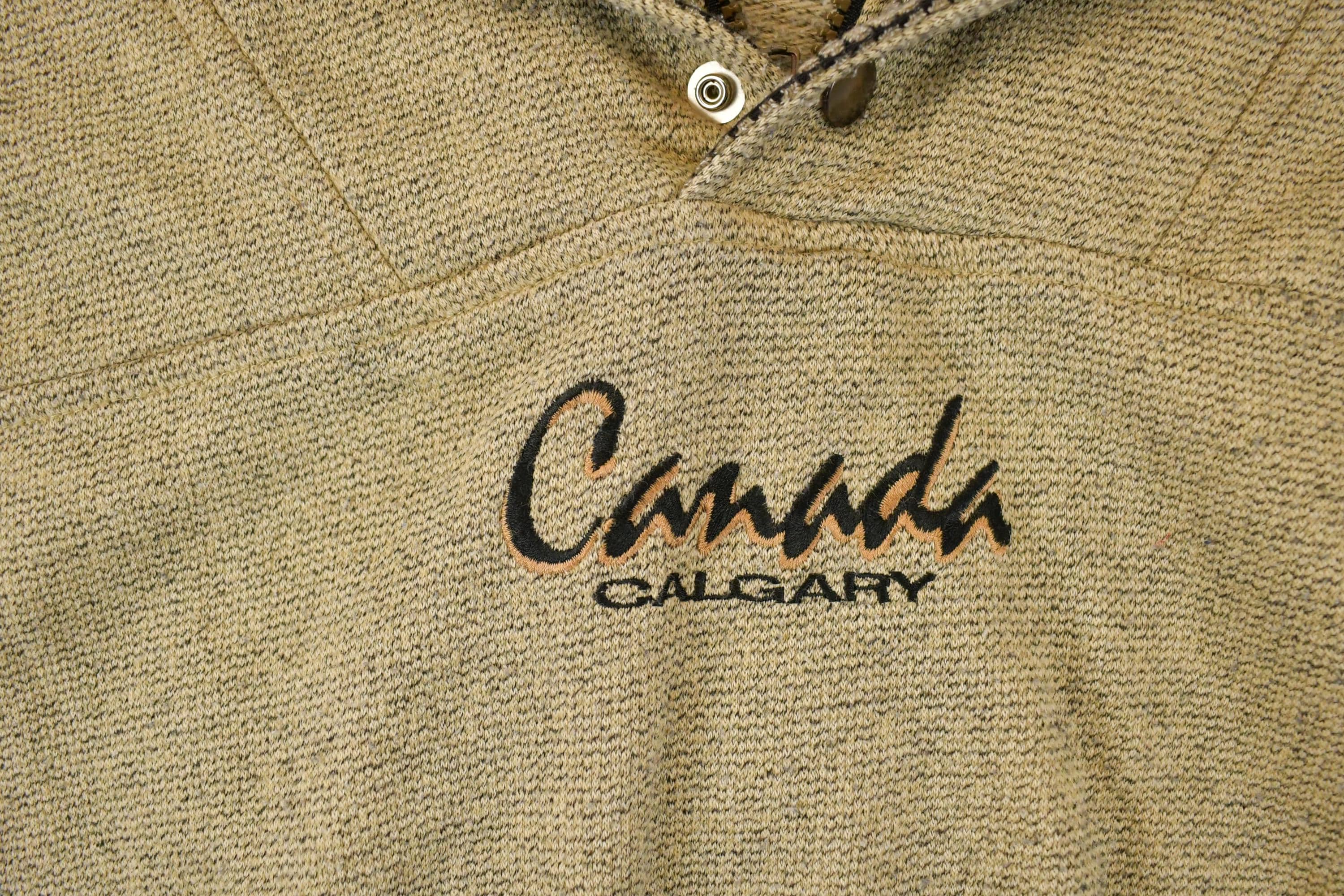 Vintage 1990s Calgary Canada Quarter Button Knit Sweater Men's L - Image 3