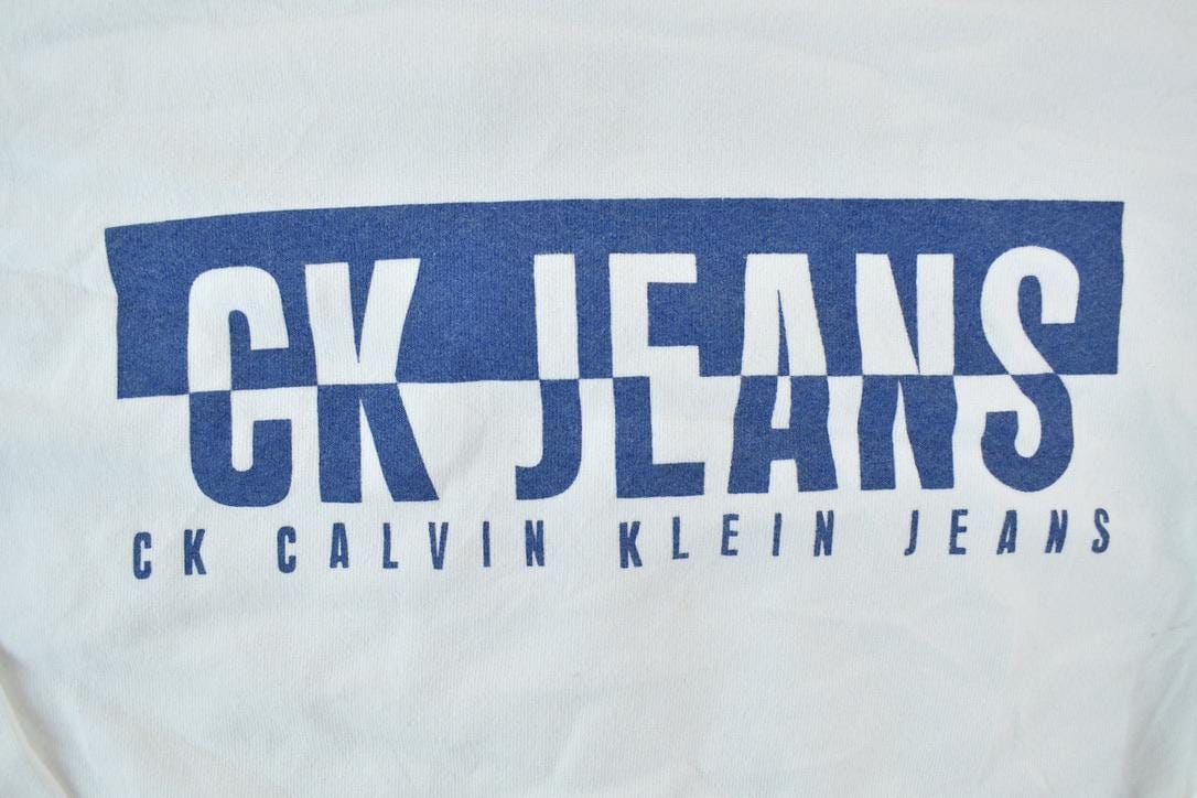 Vintage 1990s Calvin Klein Jeans Crew Neck Sweatshirt Made In USA Men's XL - Image 3