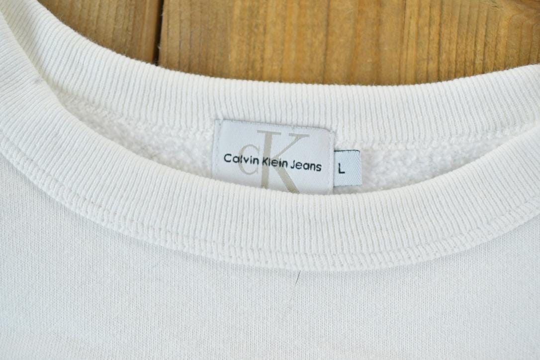 Vintage 1990s Calvin Klein Jeans Crew Neck Sweatshirt Made In USA Men's XL - Image 4