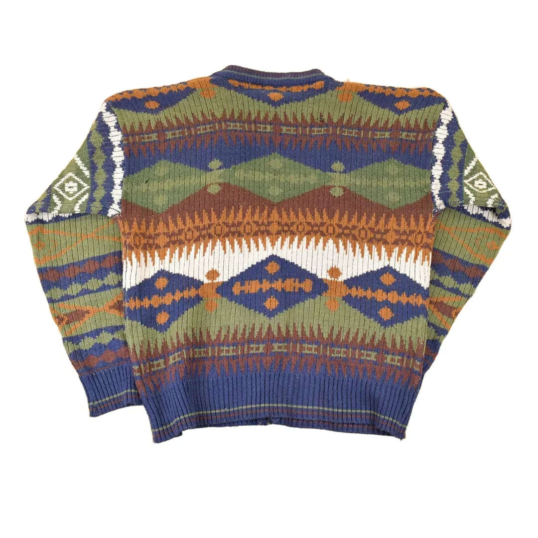 Vintage 1990s Campus Abstract Knit Cardigan Sweater Men's L - Image 2