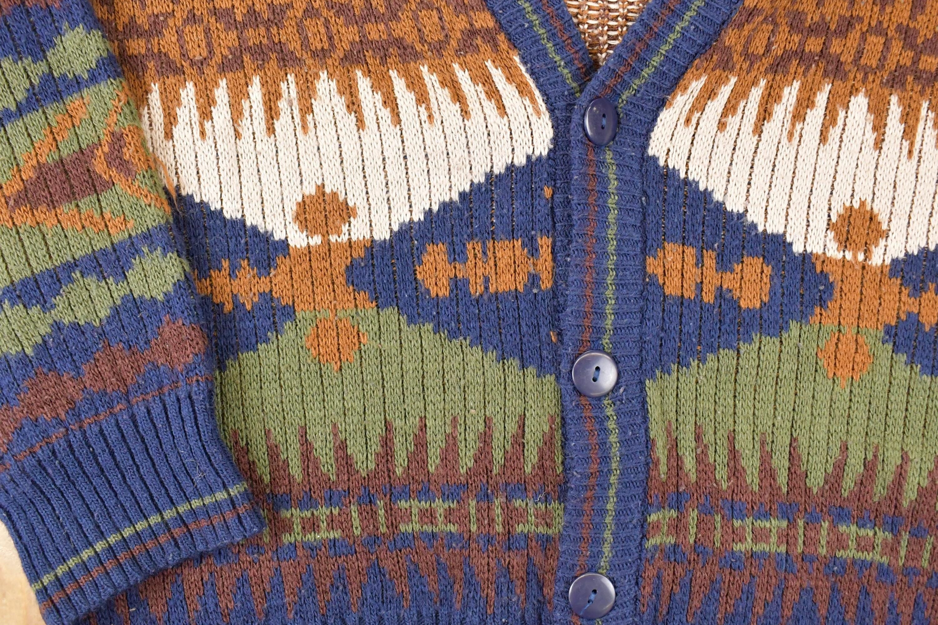 Vintage 1990s Campus Abstract Knit Cardigan Sweater Men's L - Image 3
