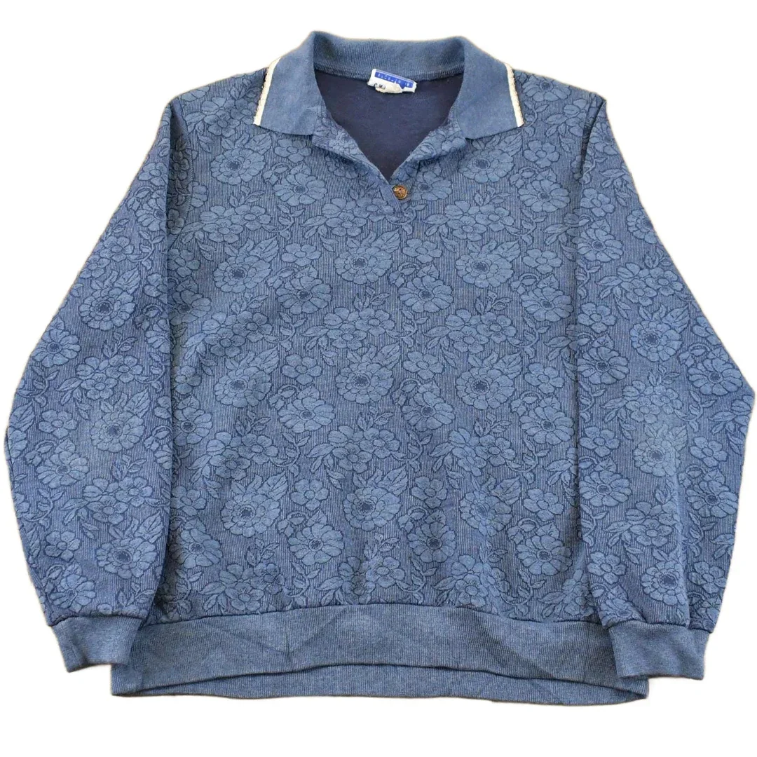 Vintage 1990s Cape Cod Floral Collared Sweatshirt Sun Faded Men's Medium