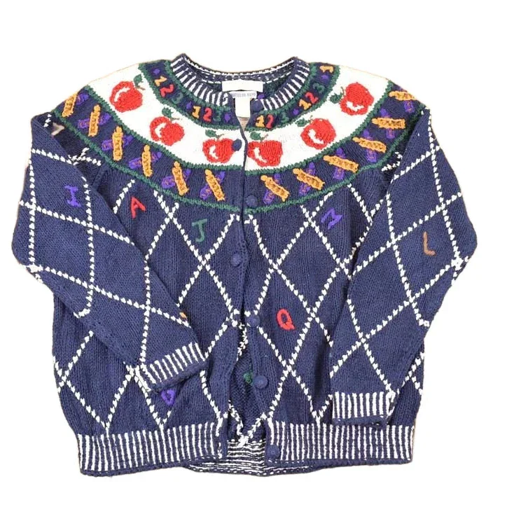 Vintage 1990s Cape Isle Knitters Apple Hand Knit Cardigan Sweater Women's L