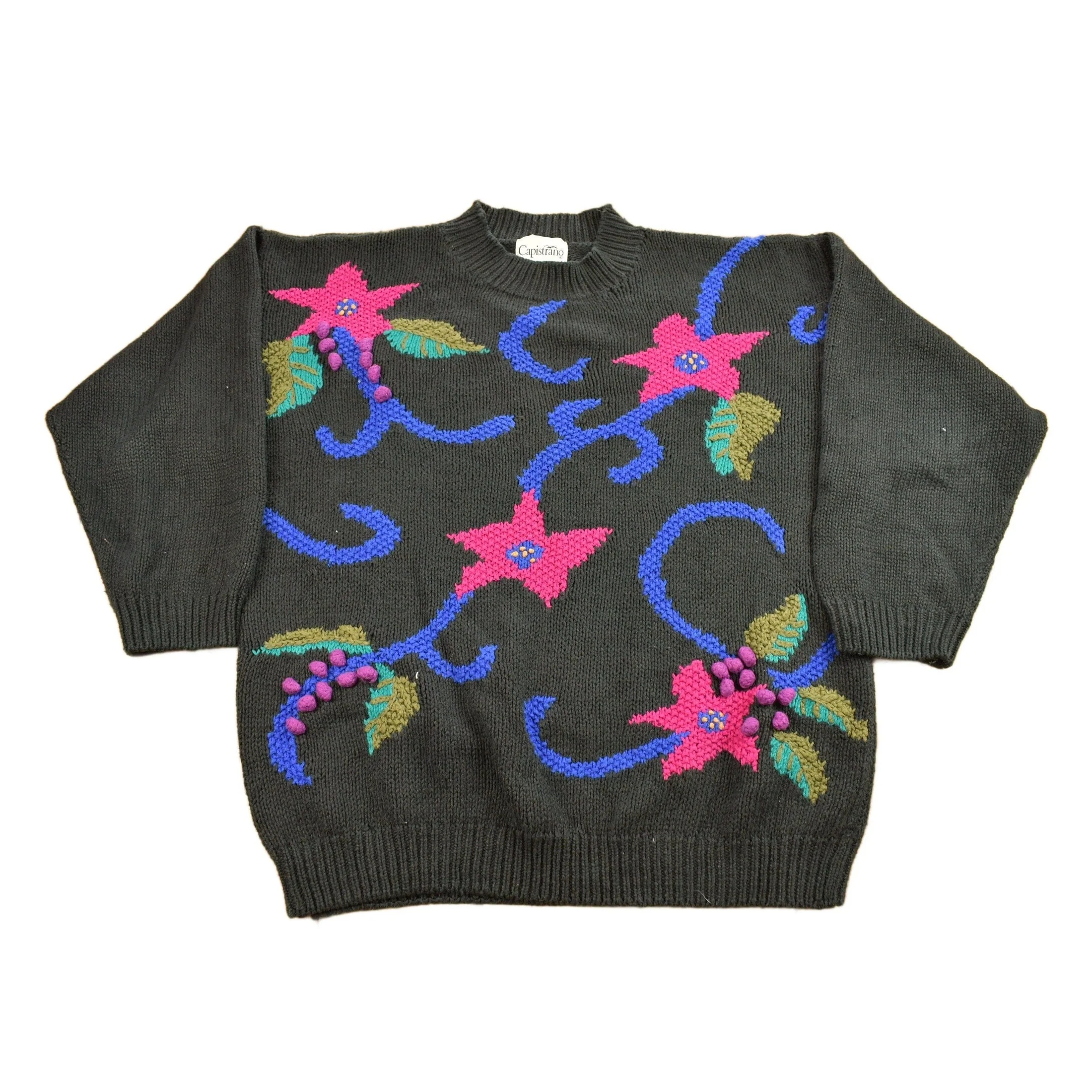 Vintage 1990s Capistrano Floral Embroidered Knitted Sweater Women's XL