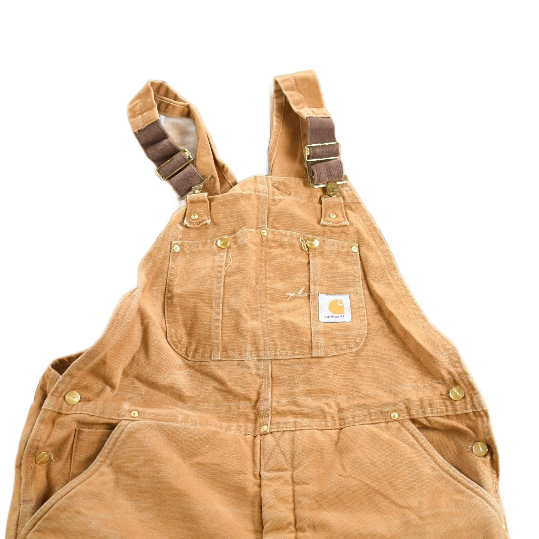 Vintage 1990s Carhartt Beige Double Knee Canvas Quilted Overalls Men's 38 x 30.5 - Image 2