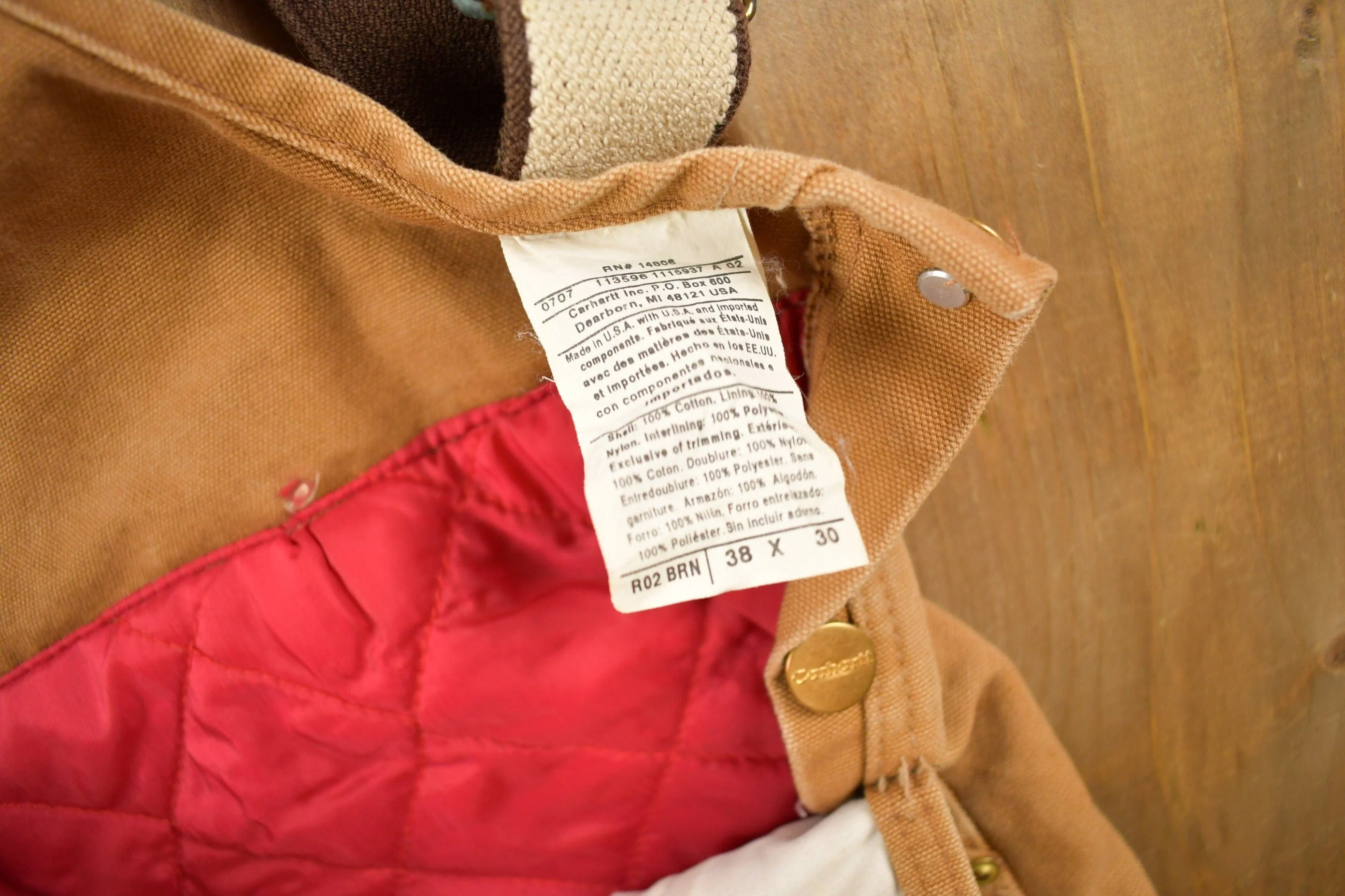 Vintage 1990s Carhartt Beige Double Knee Canvas Quilted Overalls Men's 38 x 30 - Image 9