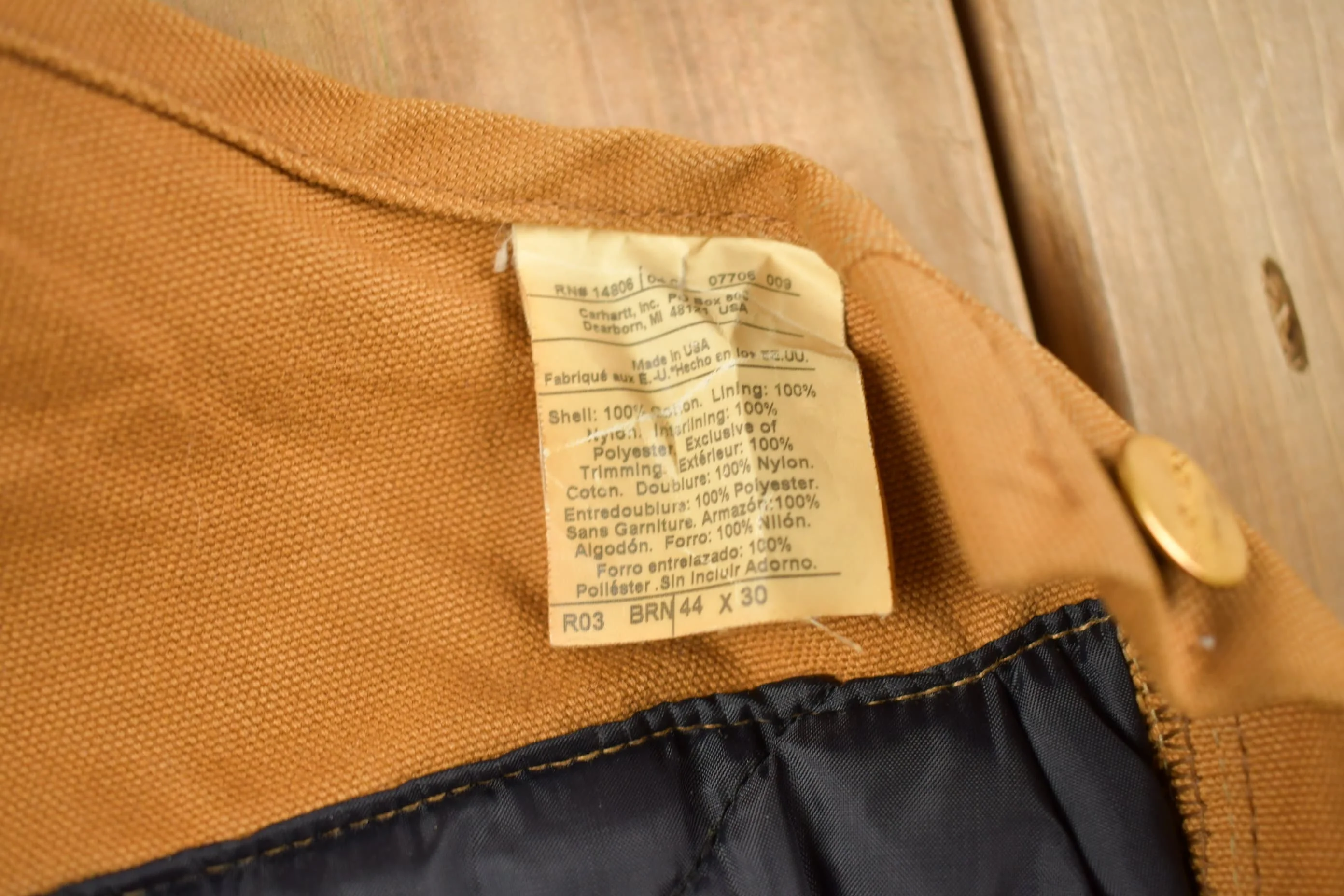 Vintage 1990s Carhartt Beige Double Knee Canvas Quilted Overalls Men's 44 x 30 - Image 10