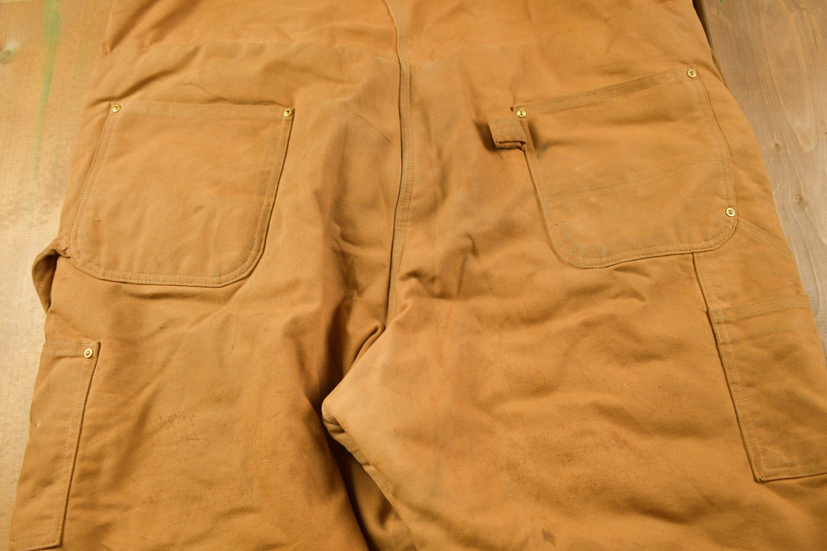 Vintage 1990s Carhartt Beige Double Knee Canvas Quilted Overalls Men's 44 x 30 - Image 7