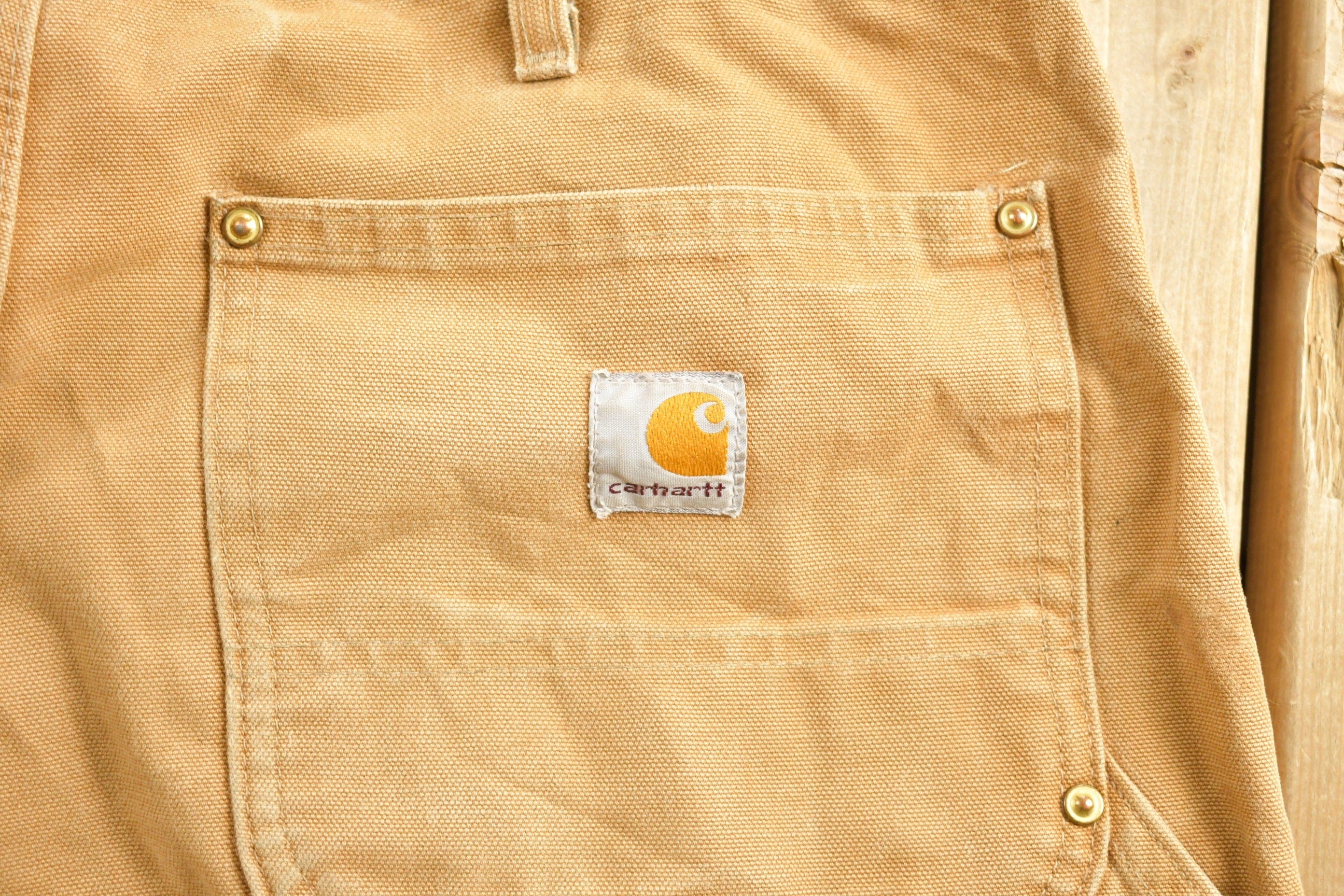 Vintage 1990s Carhartt Beige Double Knee Work Pants Men's 32 x 30 - Image 3