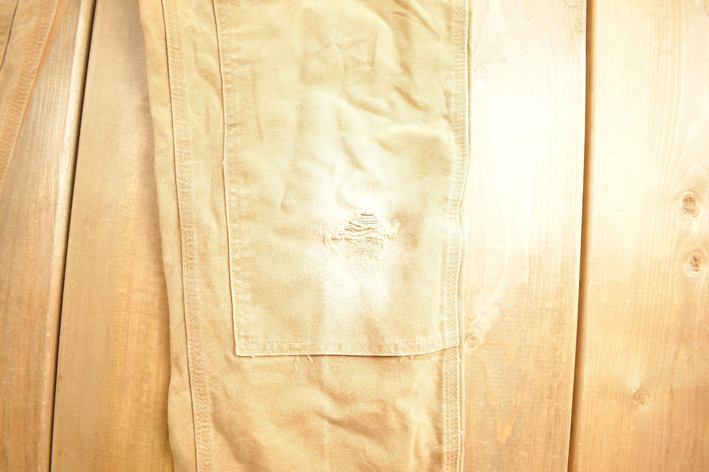 Vintage 1990s Carhartt Beige Double Knee Work Pants Men's 32 x 30 - Image 6