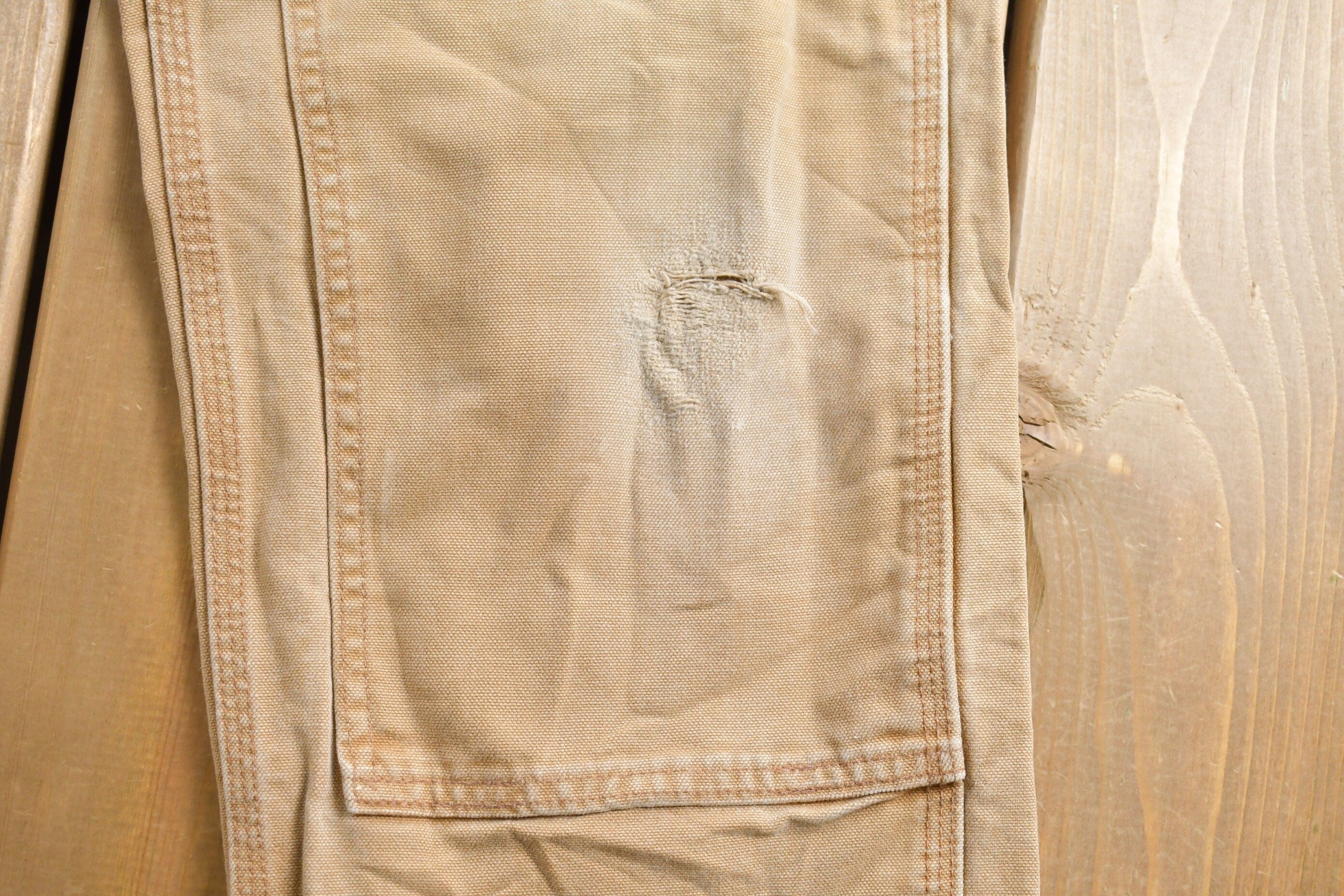 Vintage 1990s Carhartt Beige Double Knee Work Pants Men's 33 x 30 - Image 5