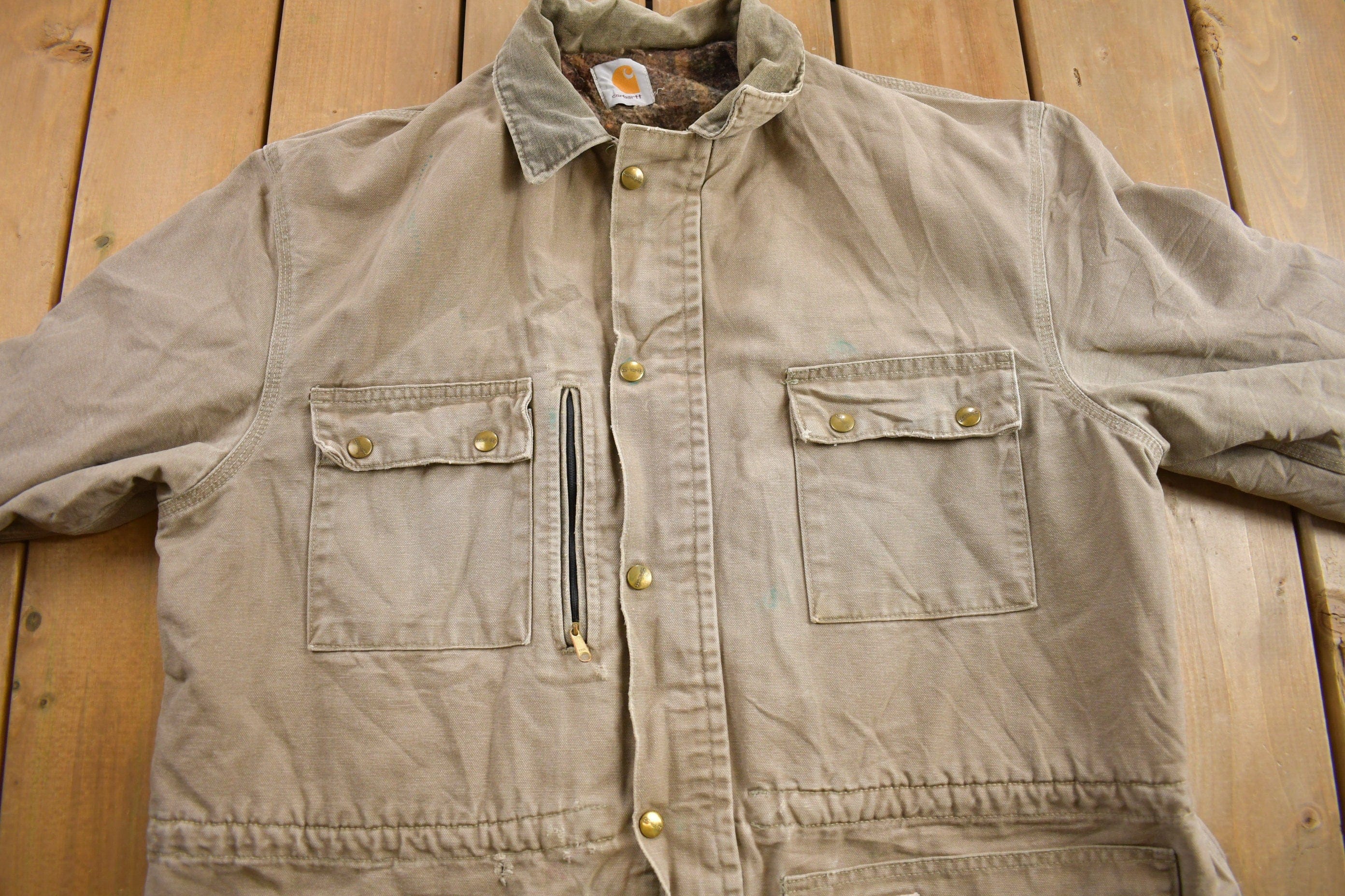 Vintage 1990s Carhartt Beige Ranch Coat Men's Medium - Image 3