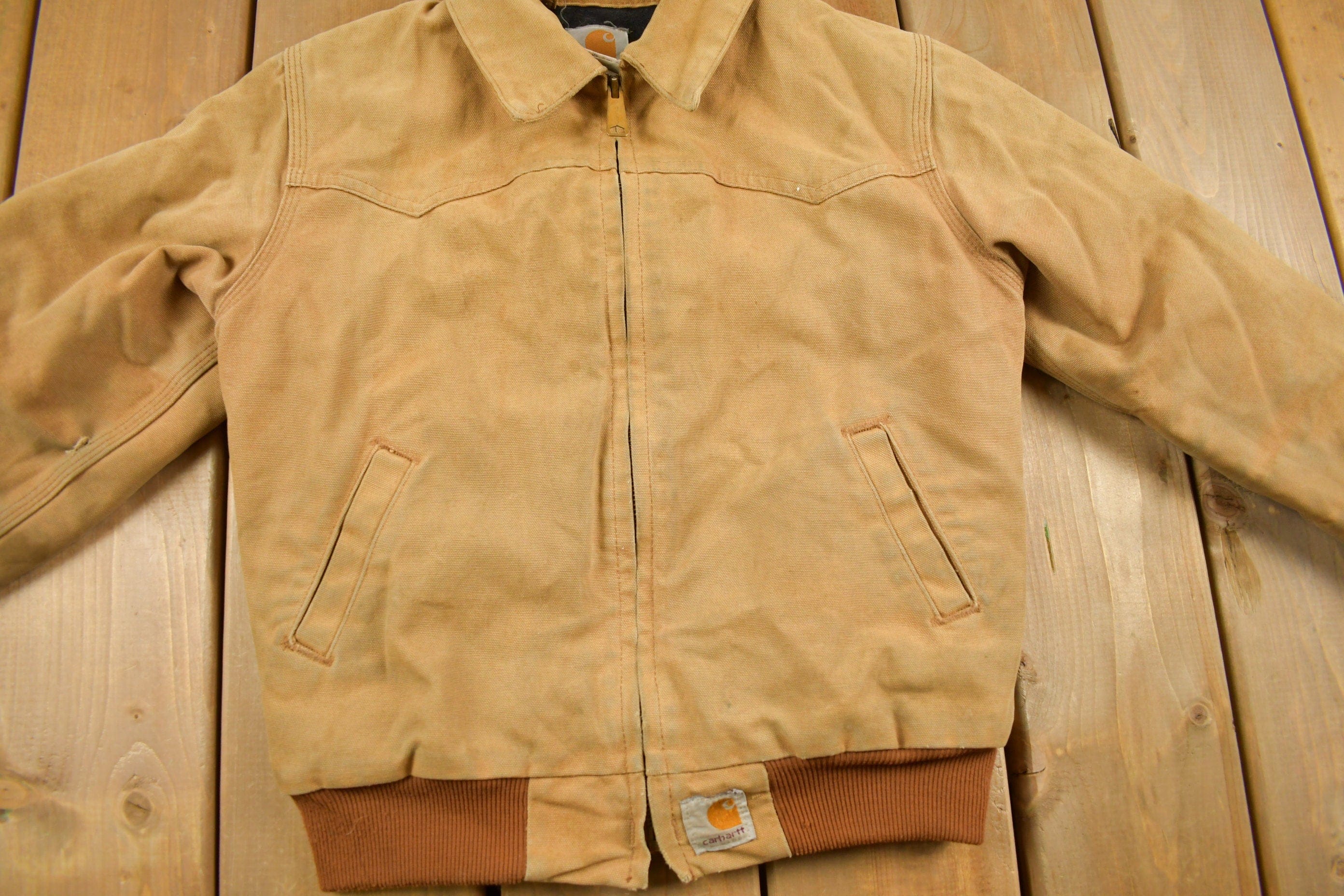 Vintage 1990s Carhartt Beige Traditional Work Jacket Youth M - Image 3