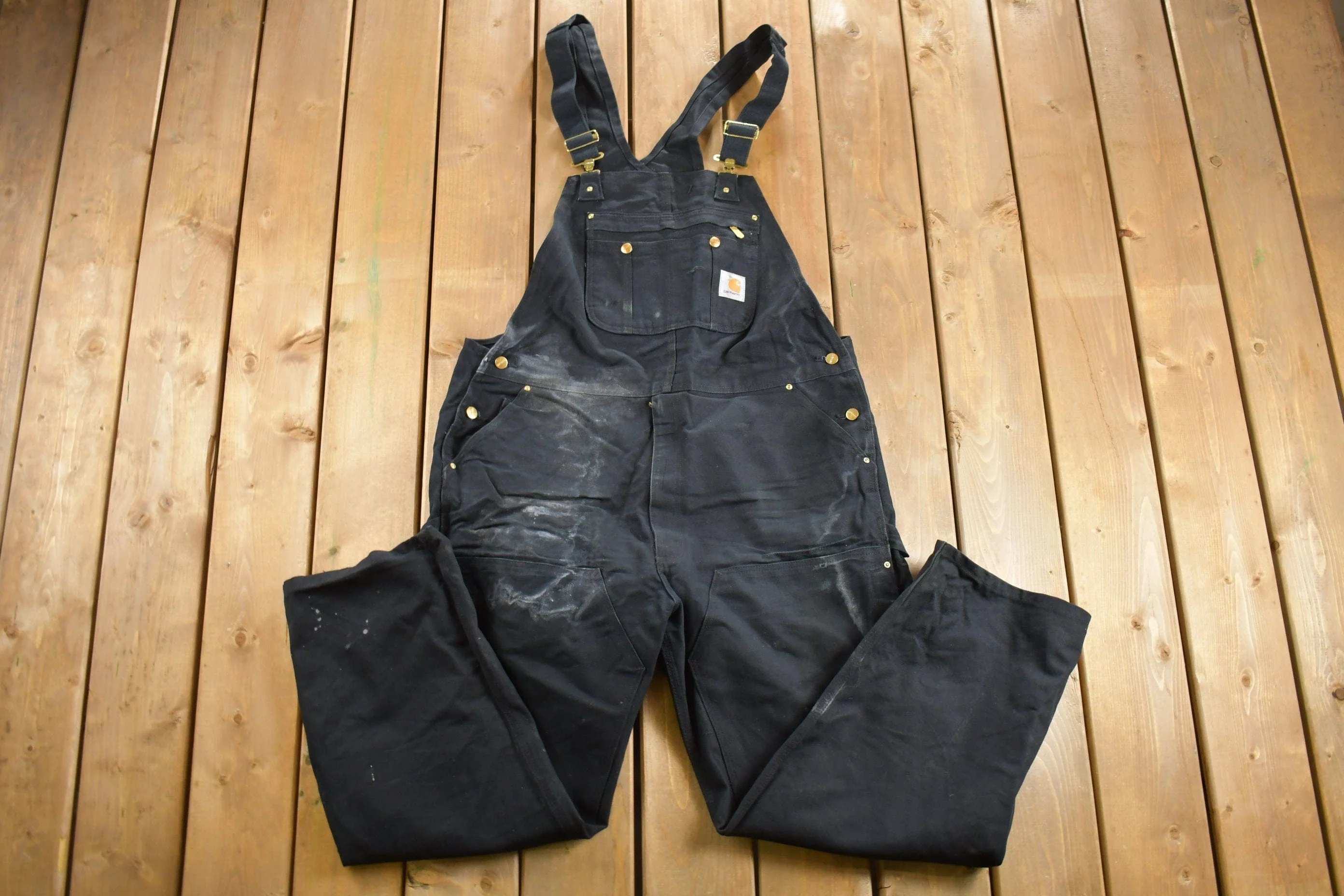 Vintage 1990s Carhartt Black Canvas Double Knee Overalls Men's 40 x 29 - Image 3