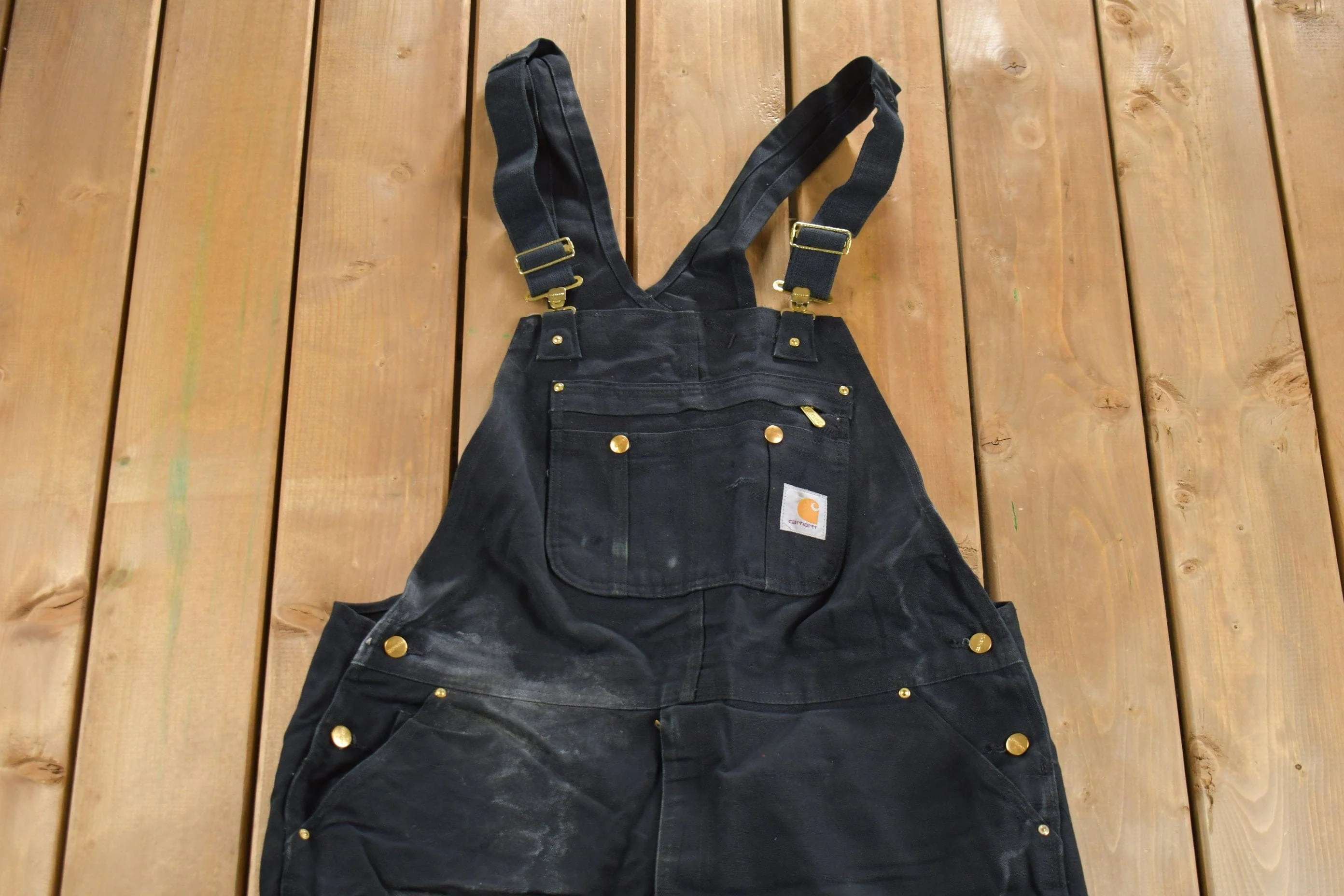 Vintage 1990s Carhartt Black Canvas Double Knee Overalls Men's 40 x 29 - Image 4