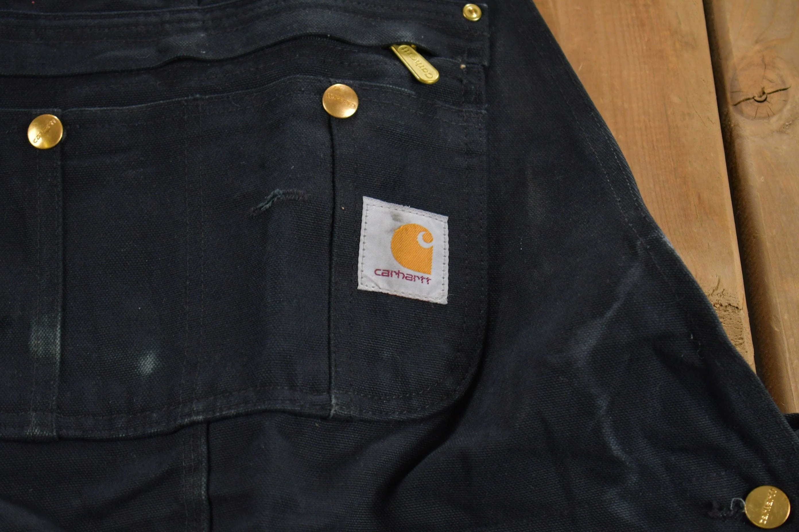 Vintage 1990s Carhartt Black Canvas Double Knee Overalls Men's 40 x 29 - Image 5