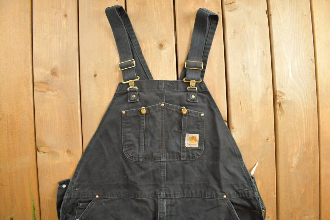 Vintage 1990s Carhartt Black Canvas Double Knee Overalls Men's 44 x 32 - Image 3