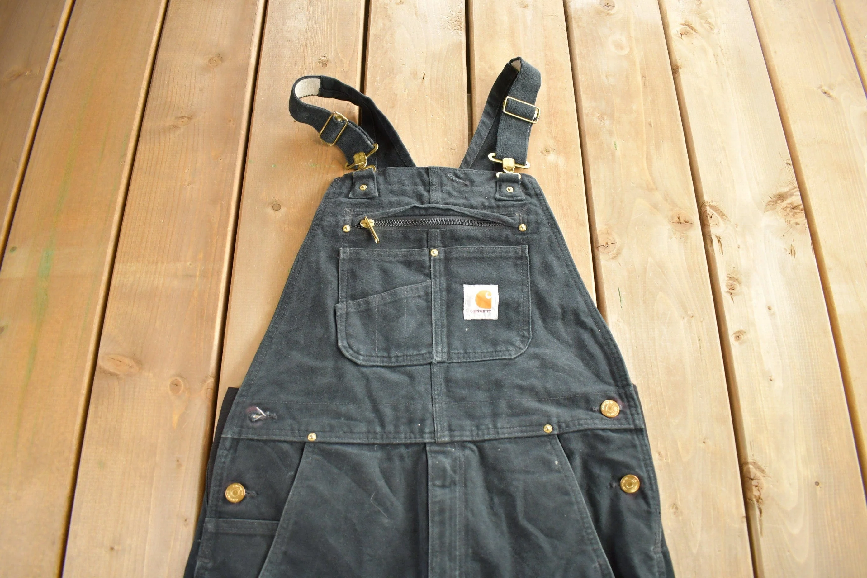 Vintage 1990s Carhartt Black Canvas Overalls Men's 40 x 31 - Image 4